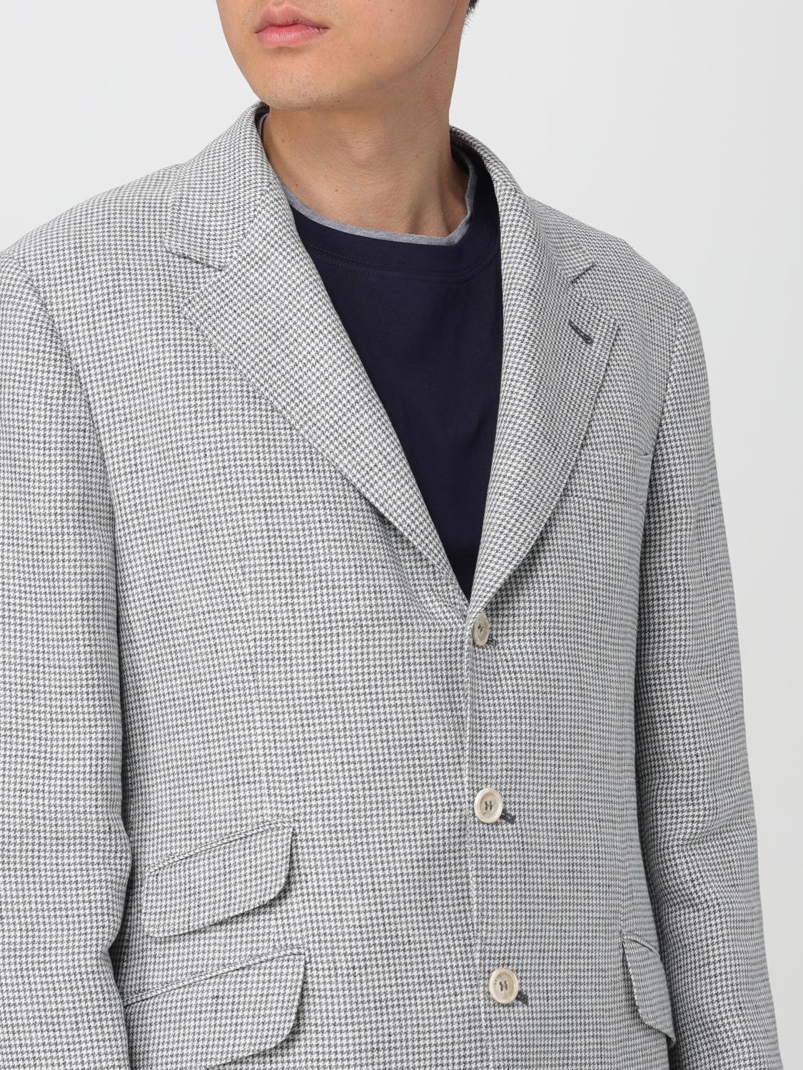 BRUNELLO CUCINELLI MEN'S LIGHT GREY LINEN JACKET