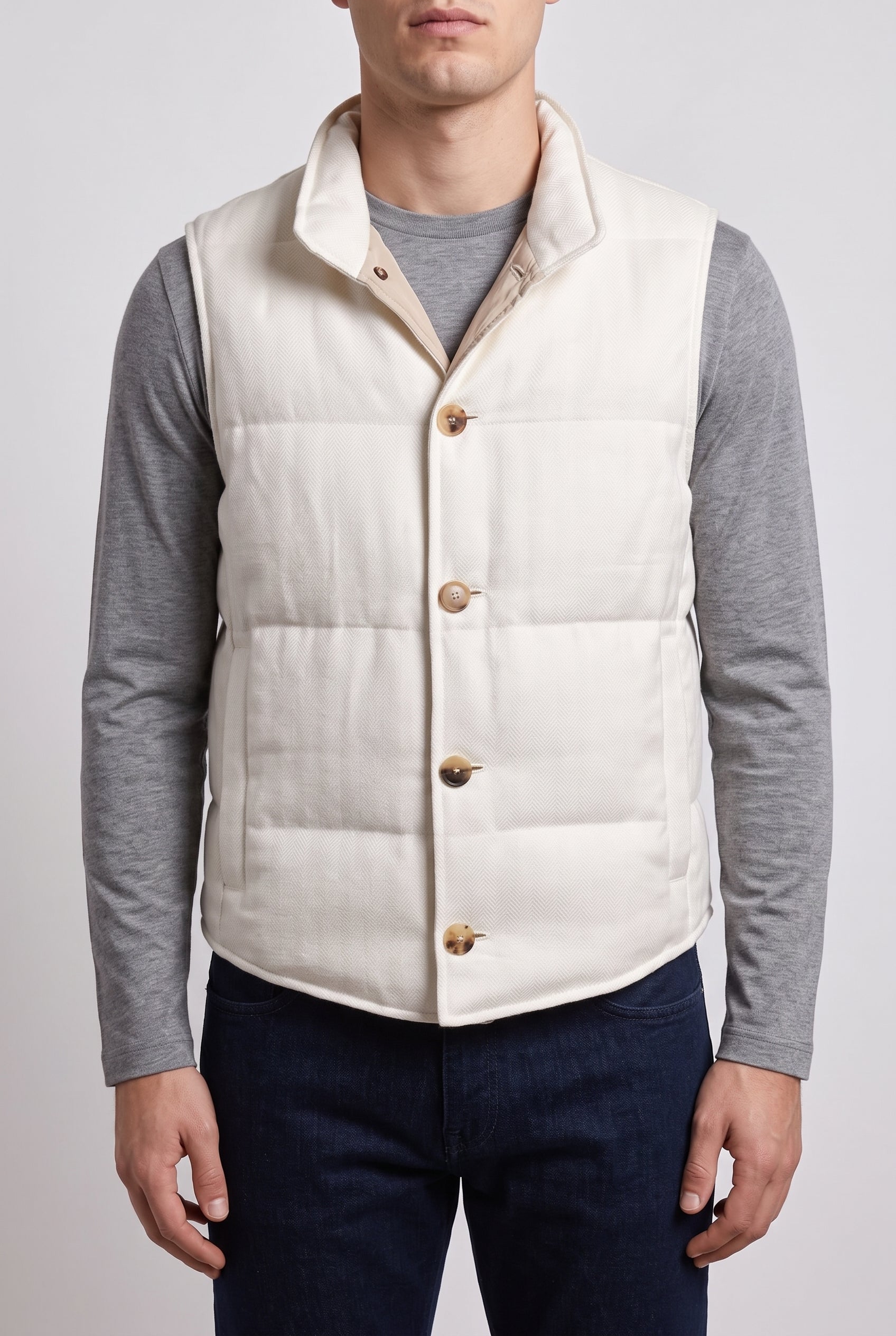BRUNELLO CUCINELLI MEN'S OFF WHITE WOOL BLEND VEST