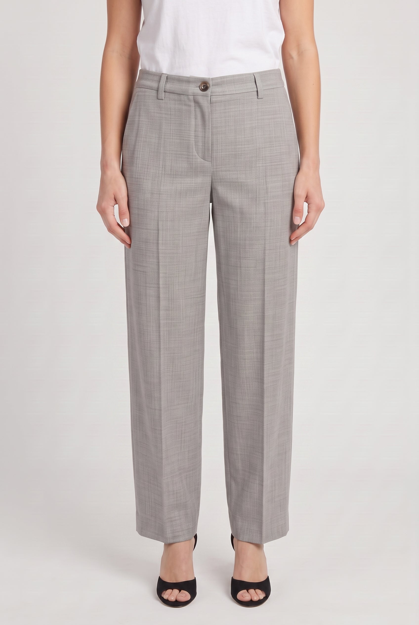 BRUNELLO CUCINELLI WOMEN'S LIGHT GREY WOOL TROUSERS