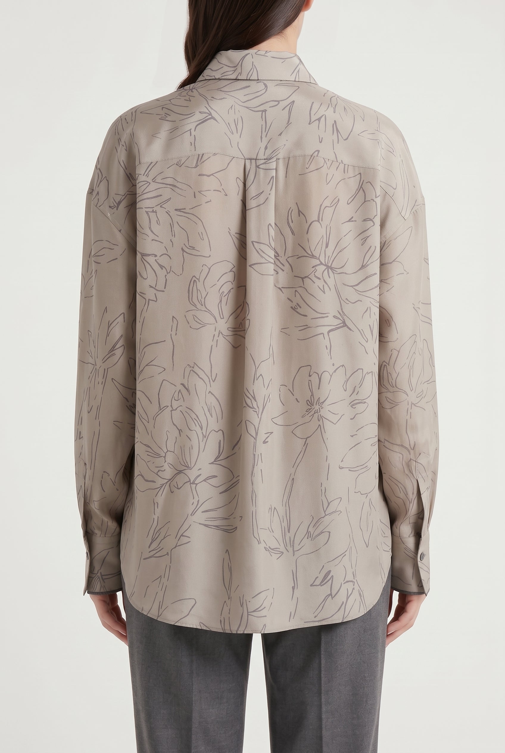 BRUNELLO CUCINELLI WOMEN'S KHAKI SILK OVERSIZED SHIRT