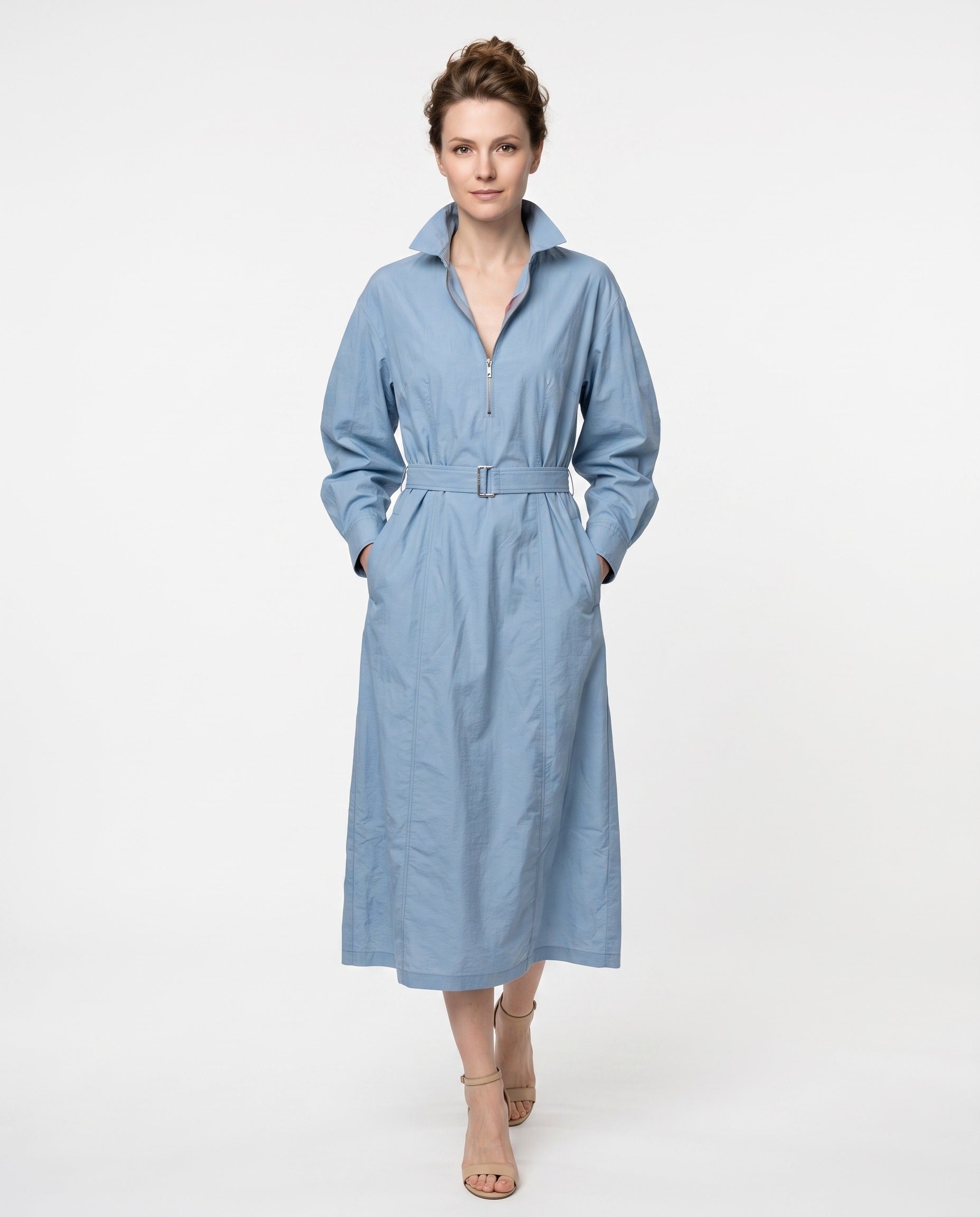 BRUNELLO CUCINELLI WOMEN'S LIGHT BLUE COTTON DRESS