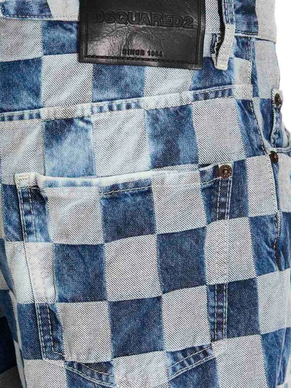 DSQUARED2 MEN'S BLUE CHECKERED CASUAL TROUSERS