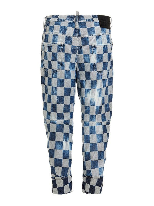 DSQUARED2 MEN'S BLUE CHECKERED CASUAL TROUSERS