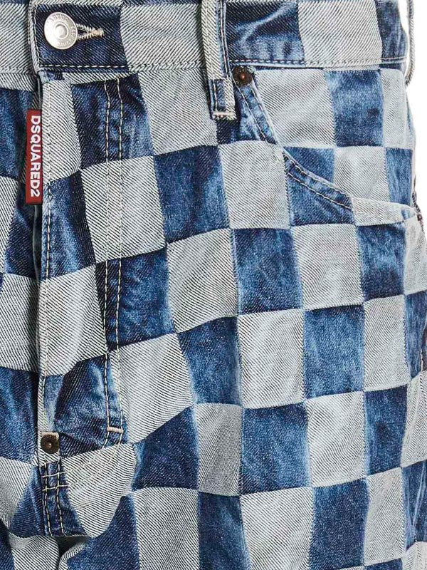DSQUARED2 MEN'S BLUE CHECKERED CASUAL TROUSERS