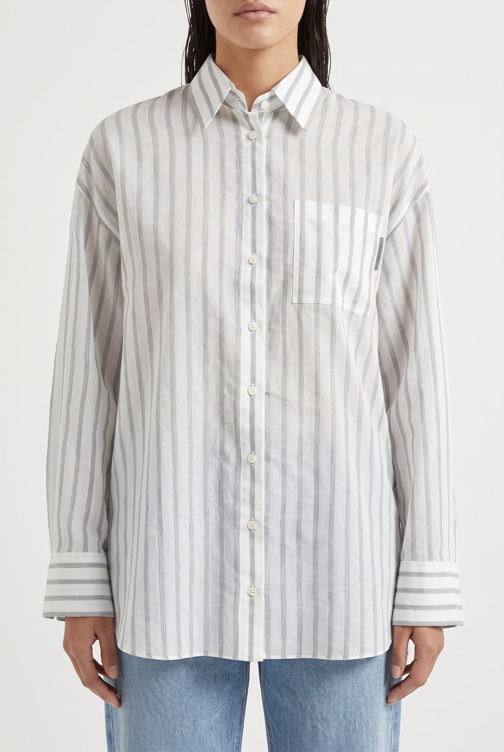 BRUNELLO CUCINELLI WOMEN'S WHITE STRIPED OVERSIZED SHIRT