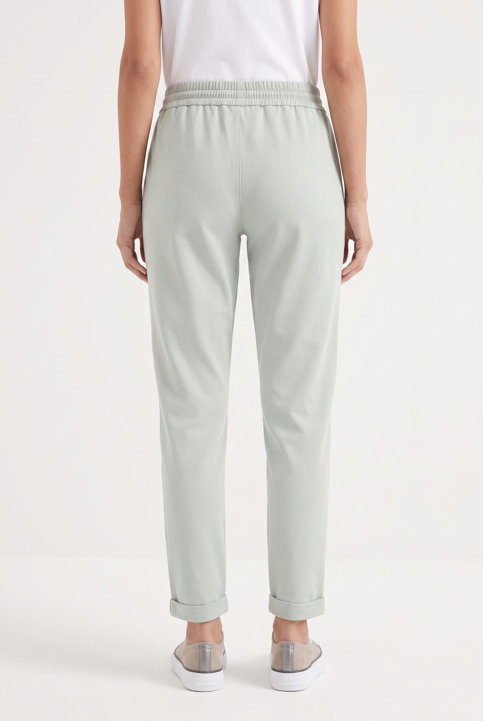 BRUNELLO CUCINELLI WOMEN'S LIGHT GREEN COTTON TROUSERS
