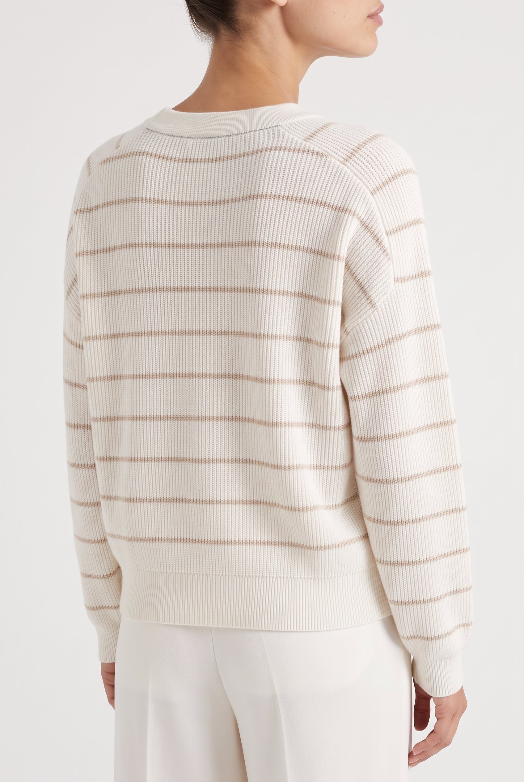 BRUNELLO CUCINELLI WOMEN'S OFF WHITE STRIPED SWEATER