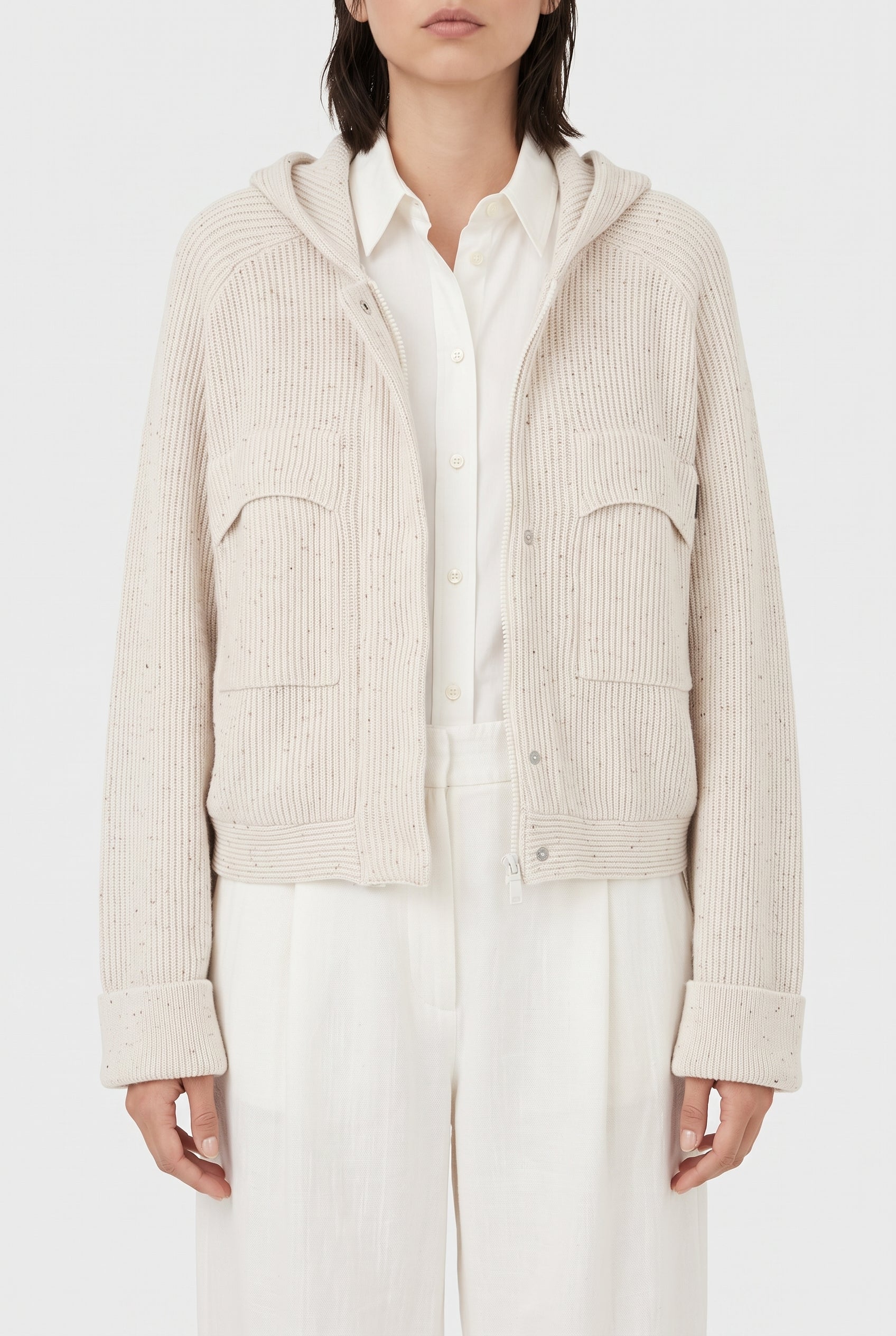 BRUNELLO CUCINELLI WOMEN'S LIGHT BEIGE KNITTED JACKET