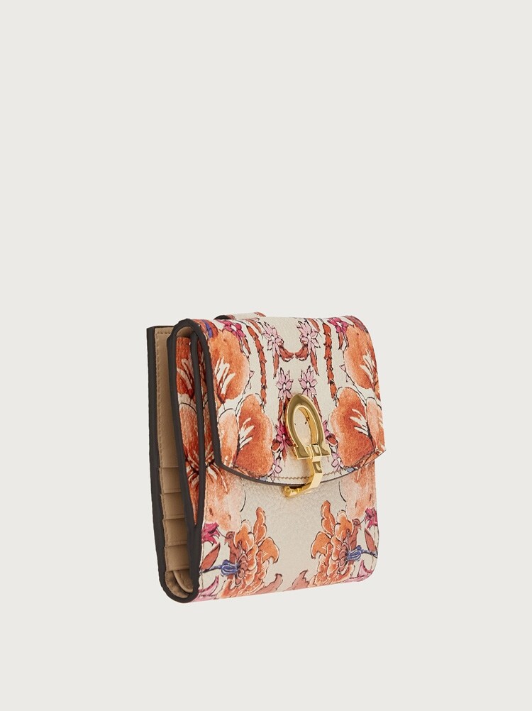 FERRAGAMO WOMEN'S FLORAL PRINT LEATHER WALLET