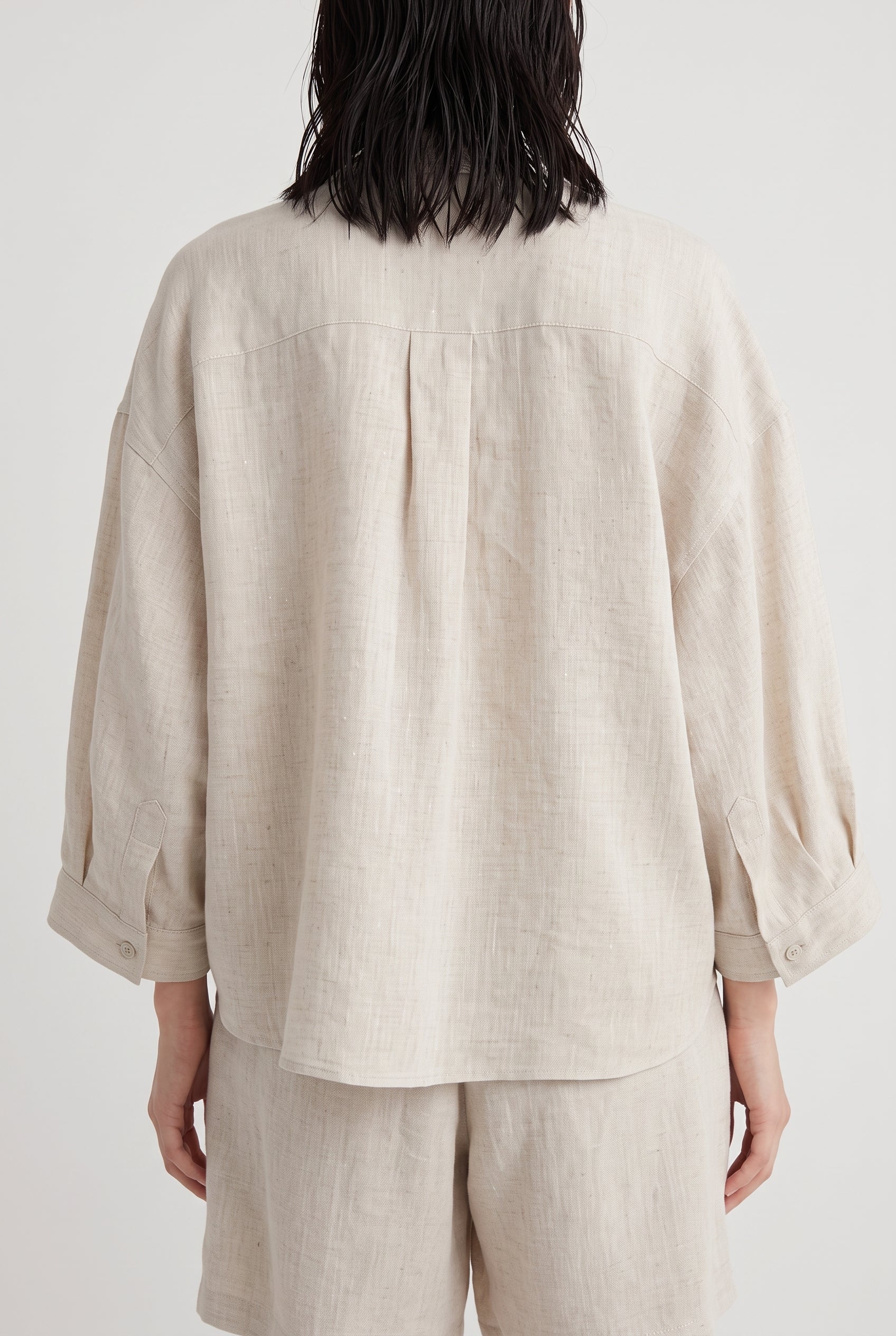 BRUNELLO CUCINELLI WOMEN'S NATURAL LINEN OVERSIZED SHIRT