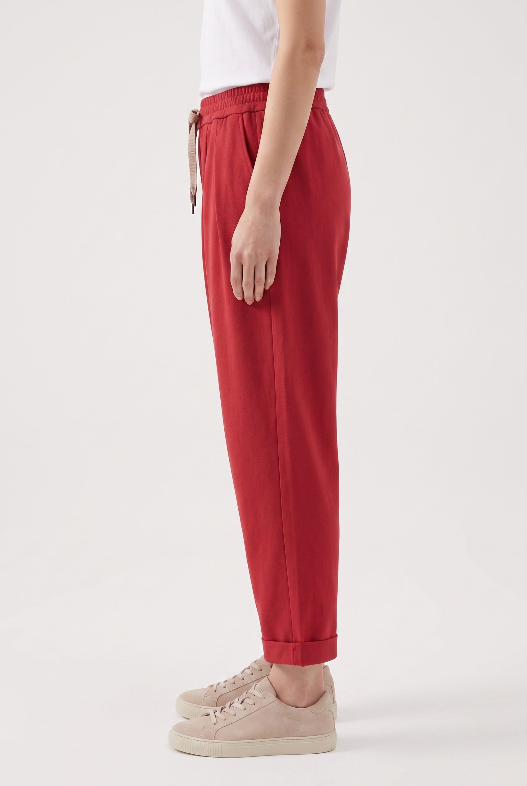 BRUNELLO CUCINELLI WOMEN'S RED RELAXED COTTON TROUSERS