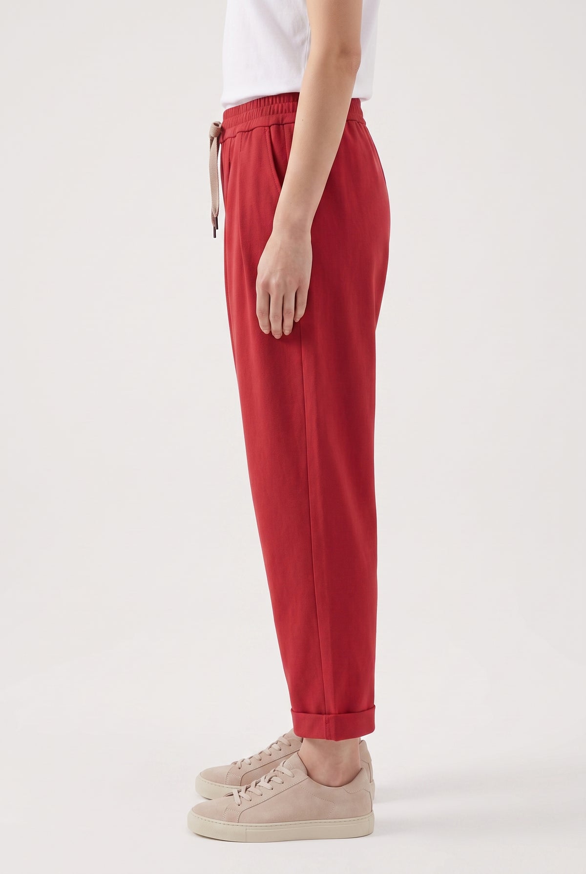 BRUNELLO CUCINELLI WOMEN'S RED RELAXED COTTON TROUSERS