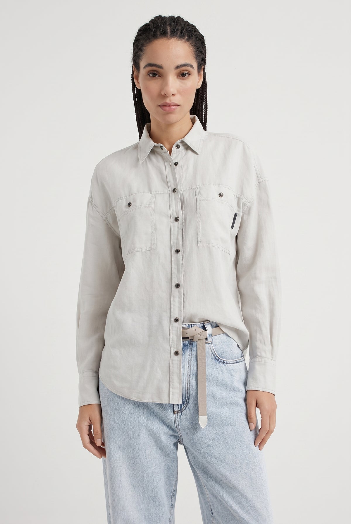 BRUNELLO CUCINELLI WOMEN'S LIGHT BEIGE LINEN SHIRT