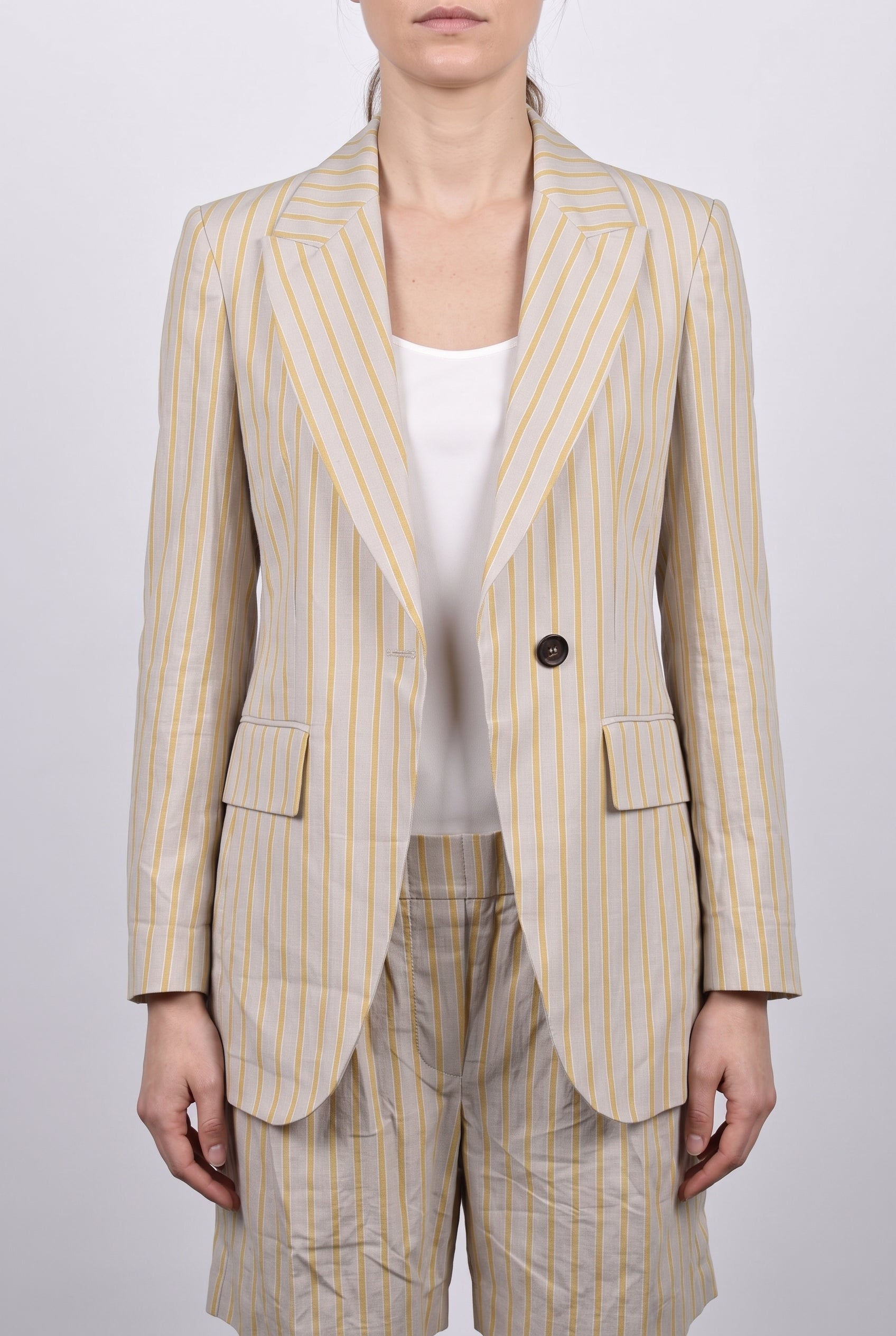 BRUNELLO CUCINELLI WOMEN'S BEIGE STRIPED LINEN SUIT