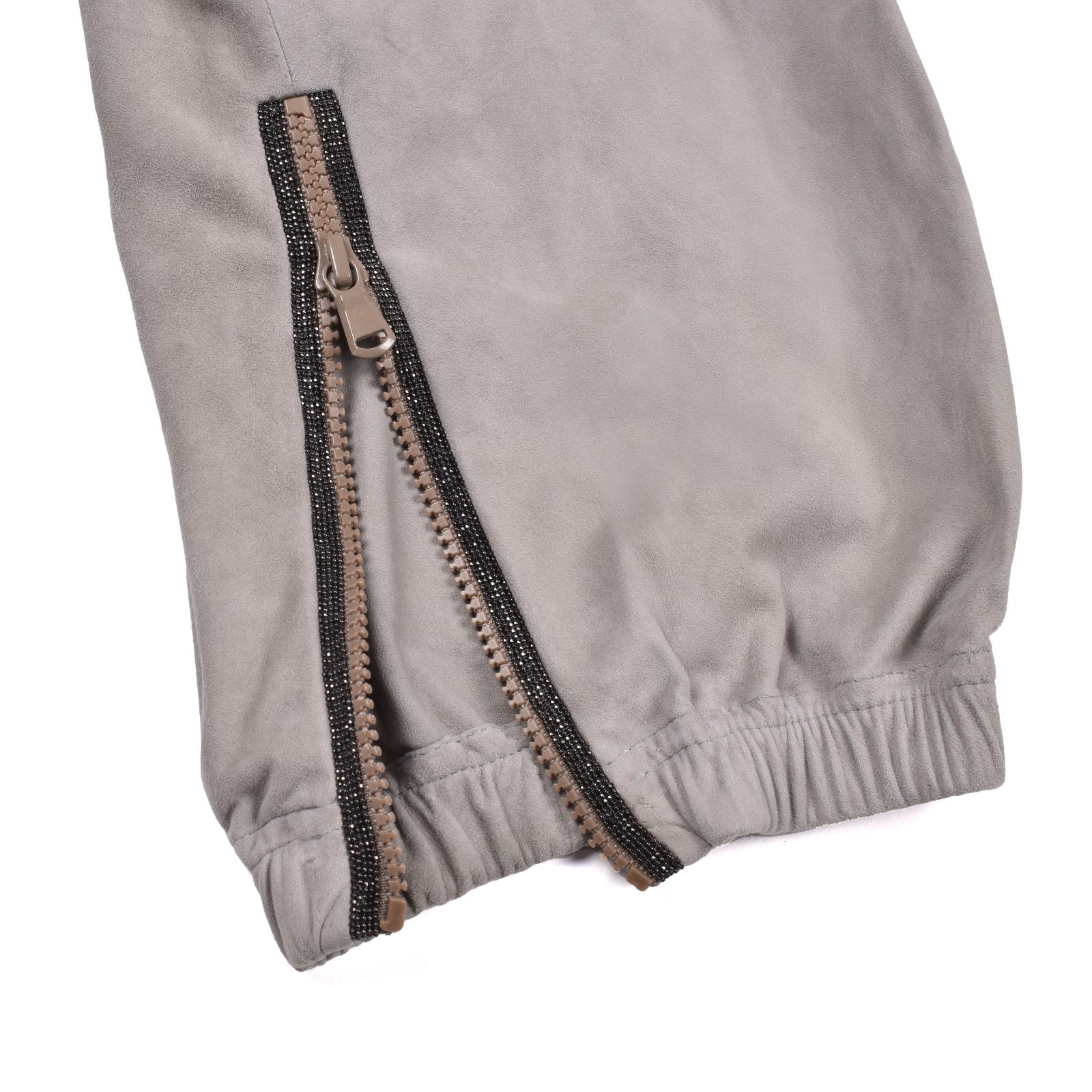 BRUNELLO CUCINELLI WOMEN'S LIGHT GREY SUEDE TROUSERS