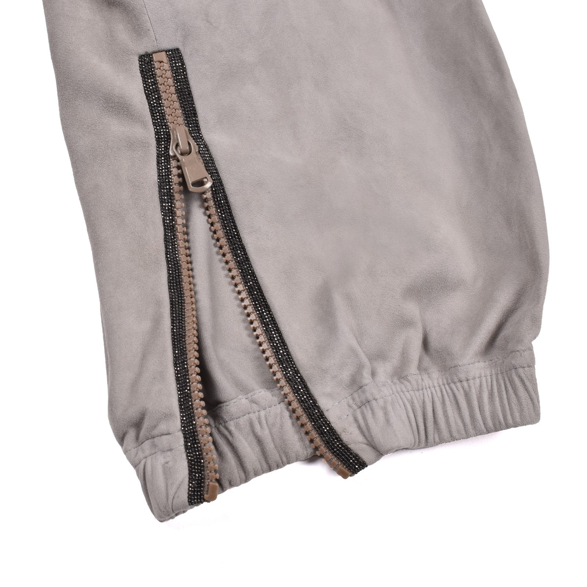 BRUNELLO CUCINELLI WOMEN'S LIGHT GREY SUEDE TROUSERS