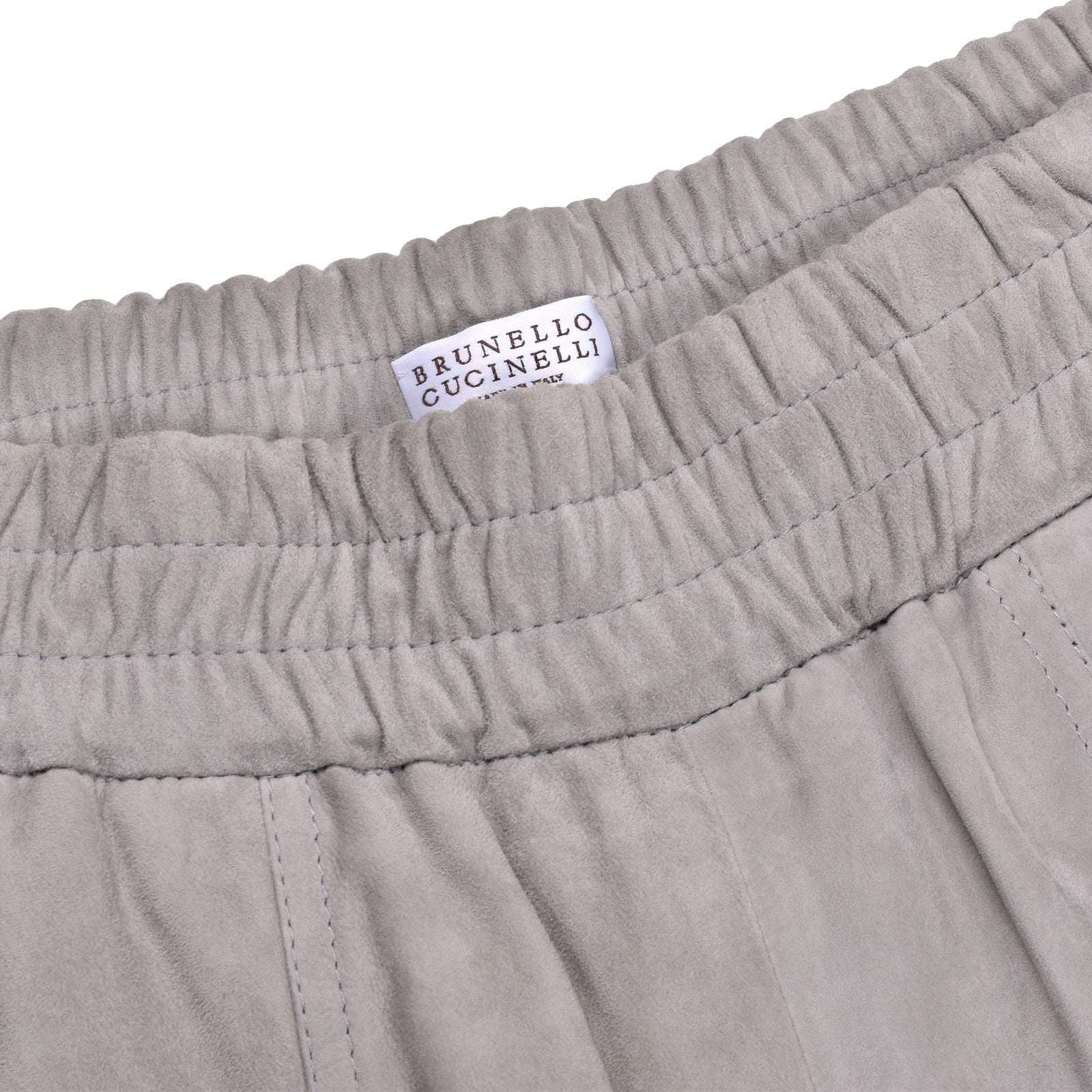 BRUNELLO CUCINELLI WOMEN'S LIGHT GREY SUEDE TROUSERS