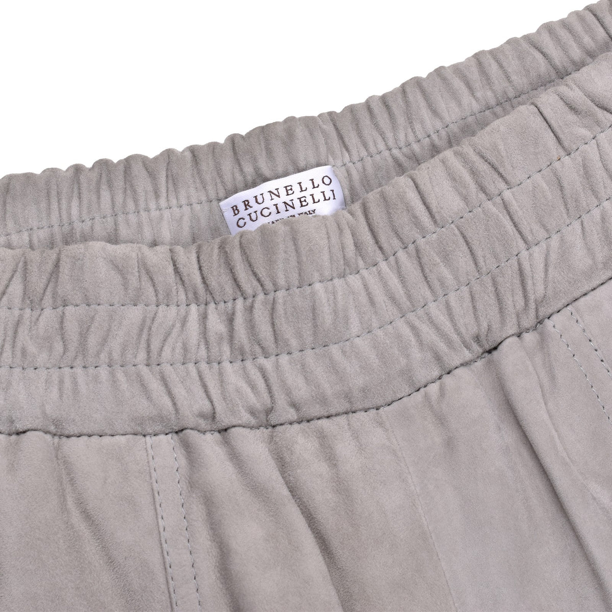 BRUNELLO CUCINELLI WOMEN'S LIGHT GREY SUEDE TROUSERS