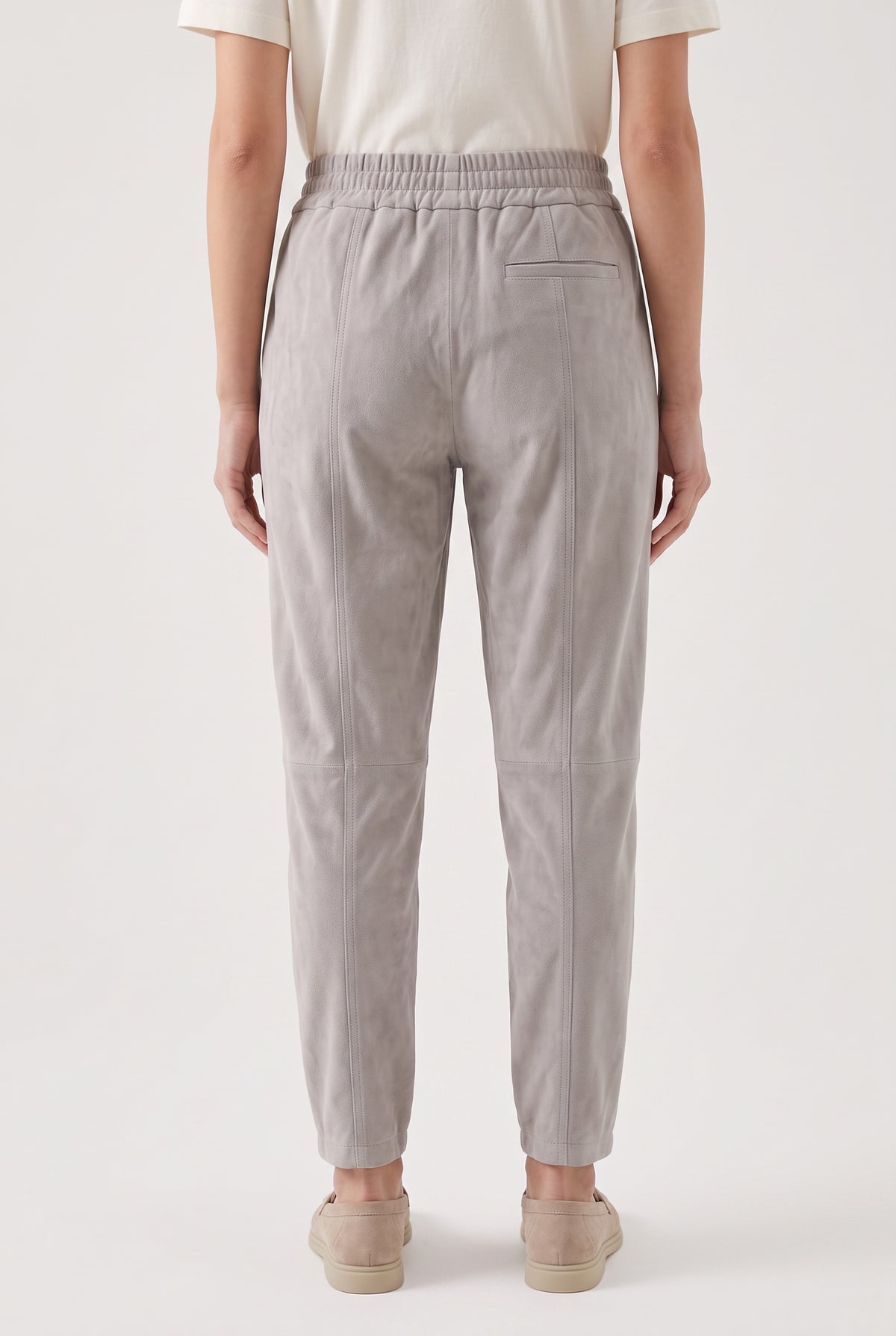 BRUNELLO CUCINELLI WOMEN'S LIGHT GREY SUEDE TROUSERS