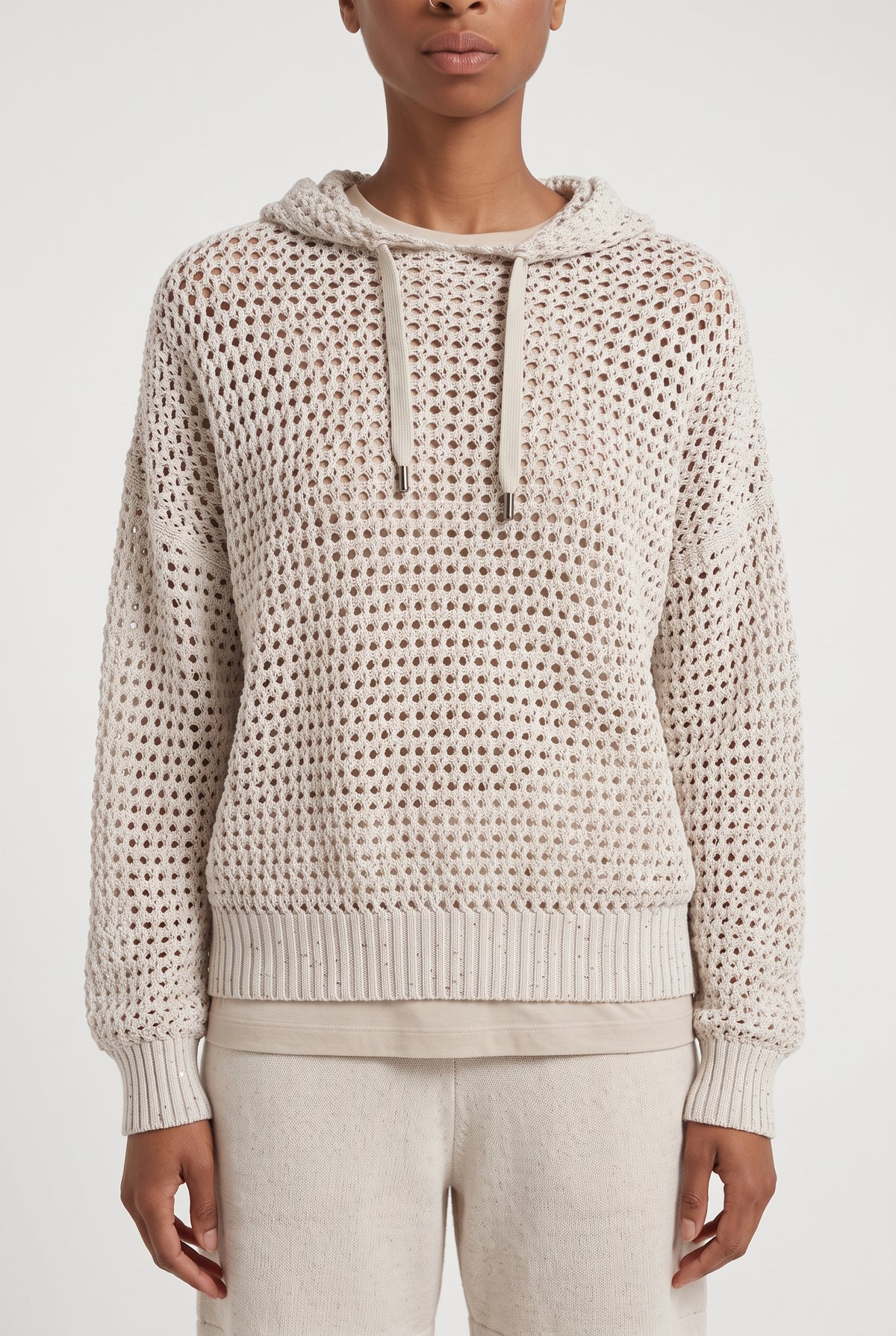 BRUNELLO CUCINELLI WOMEN'S LIGHT BEIGE OPENWORK SWEATER