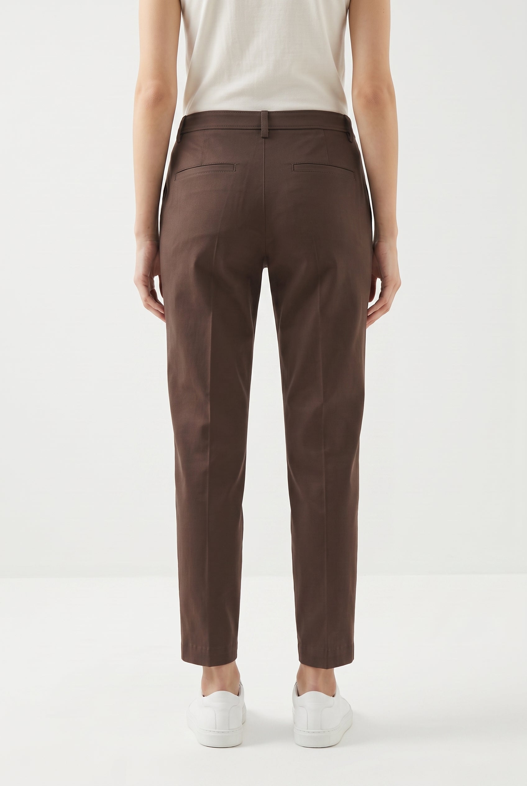 BRUNELLO CUCINELLI WOMEN'S BROWN TAILORED COTTON TROUSERS