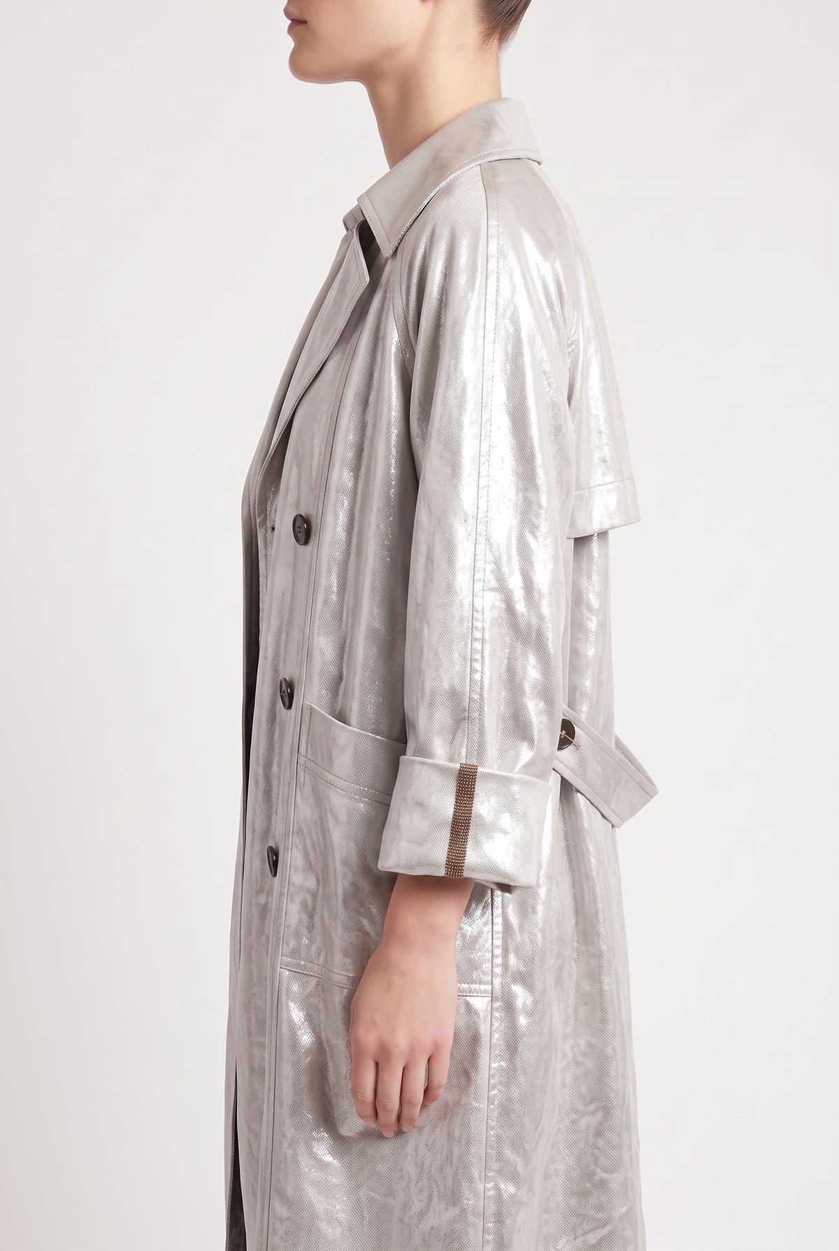 BRUNELLO CUCINELLI WOMEN'S LIGHT SILVER LONG COAT