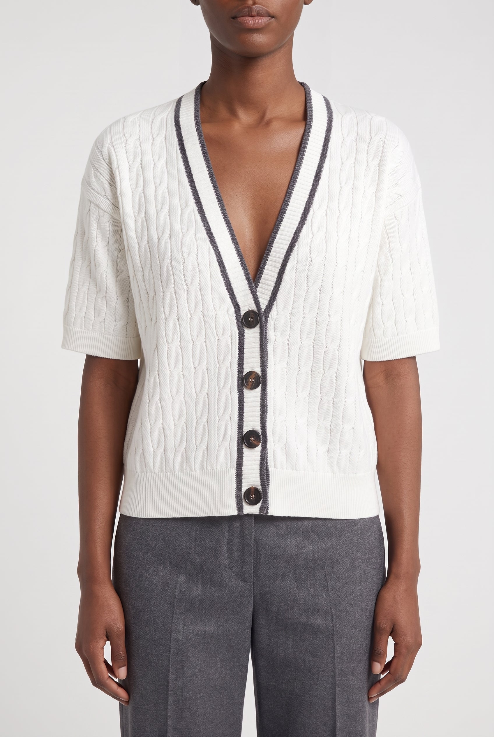 BRUNELLO CUCINELLI WOMEN'S WHITE CABLE KNIT SWEATER