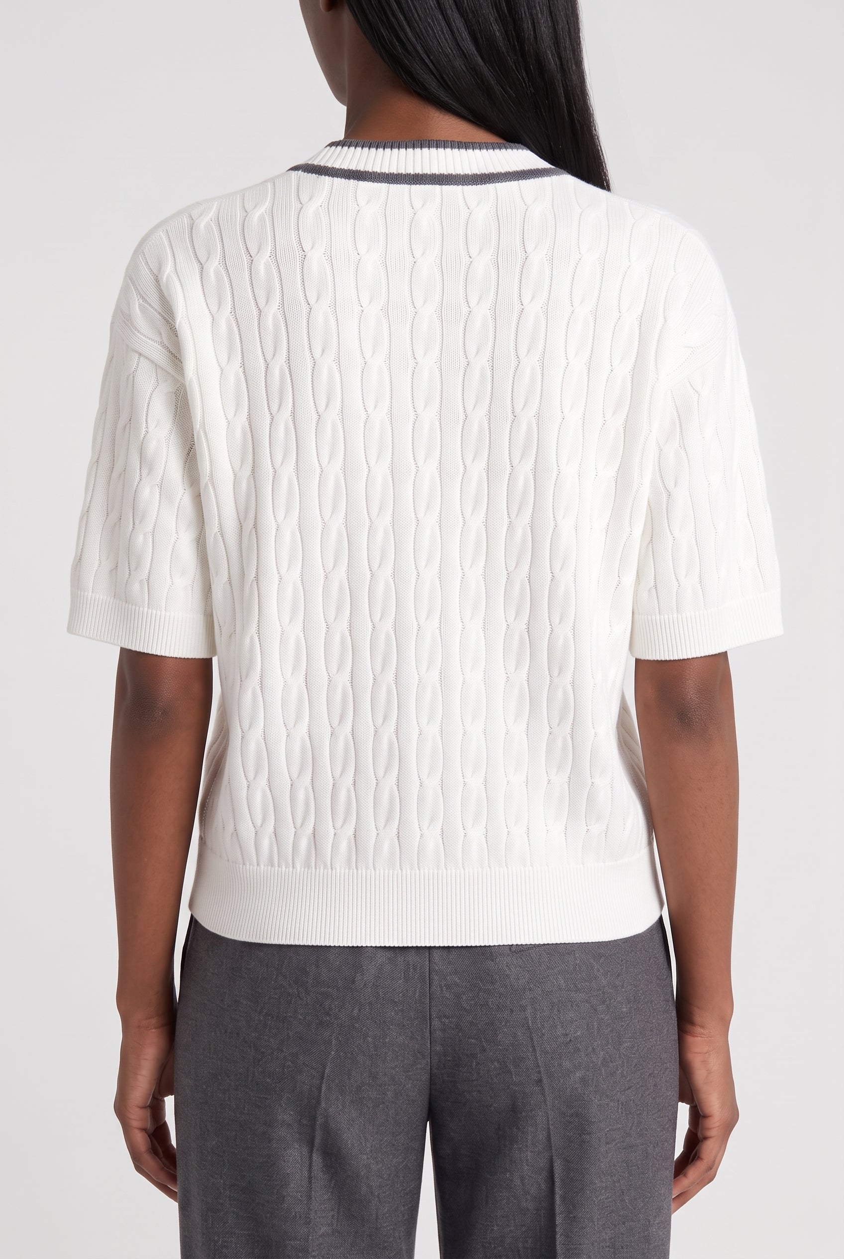 BRUNELLO CUCINELLI WOMEN'S WHITE CABLE KNIT SWEATER