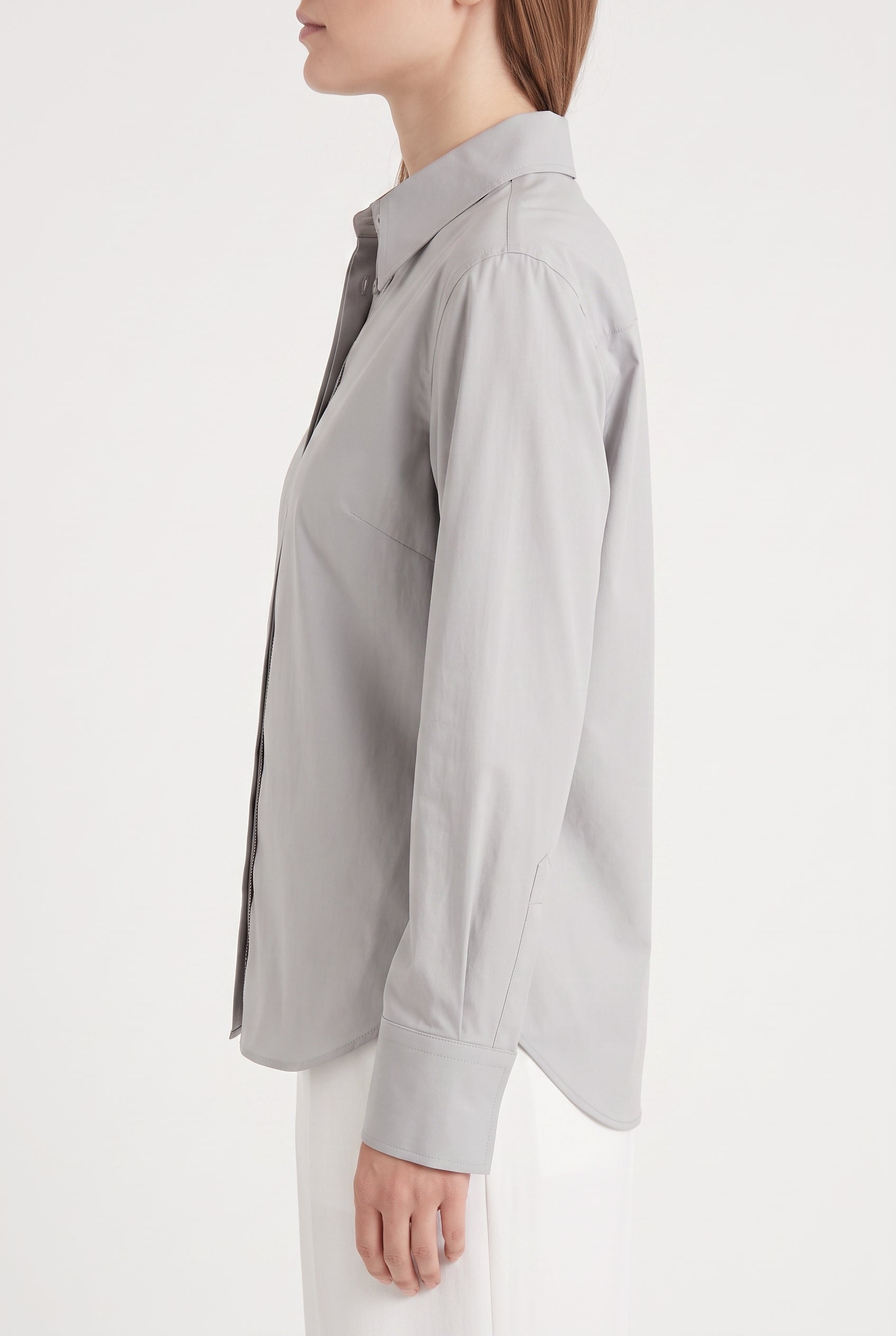 BRUNELLO CUCINELLI WOMEN'S LIGHT GREY CLASSIC SHIRT