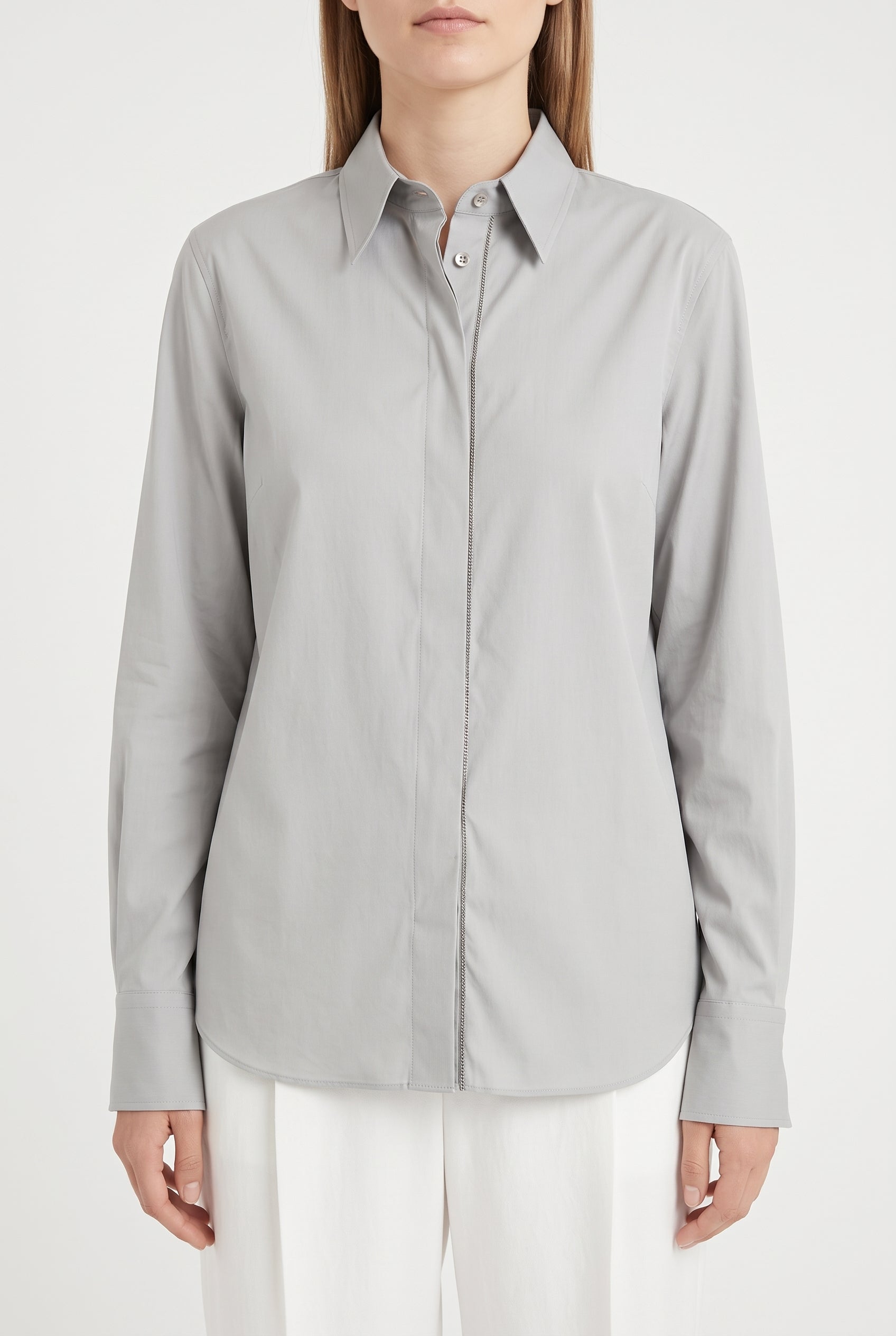 BRUNELLO CUCINELLI WOMEN'S LIGHT GREY CLASSIC SHIRT