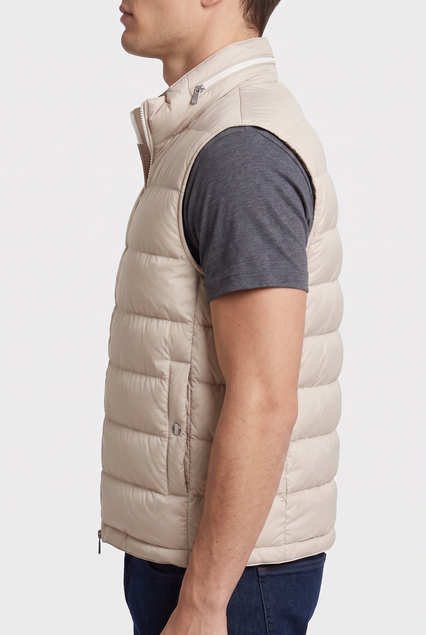 BRUNELLO CUCINELLI MEN'S BEIGE QUILTED PADDED VEST