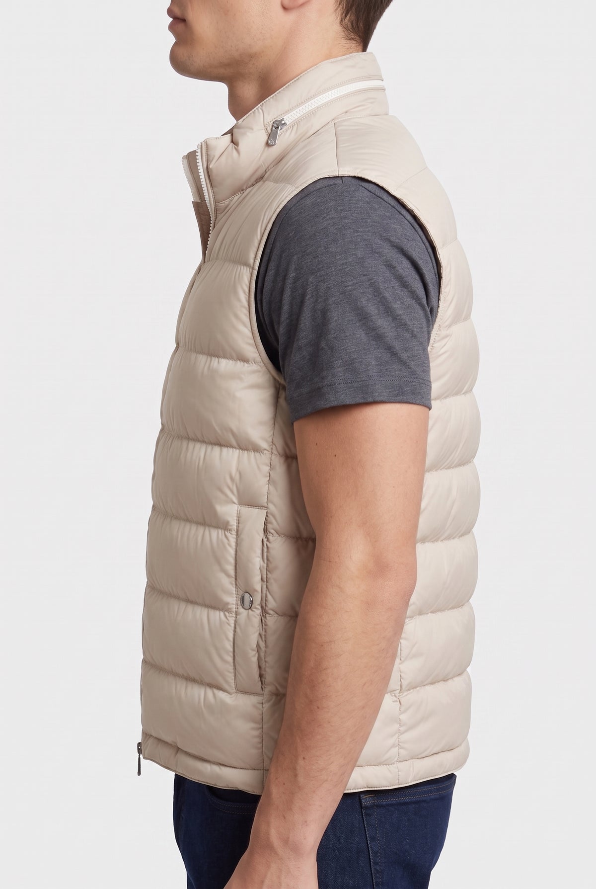 BRUNELLO CUCINELLI MEN'S BEIGE QUILTED PADDED VEST