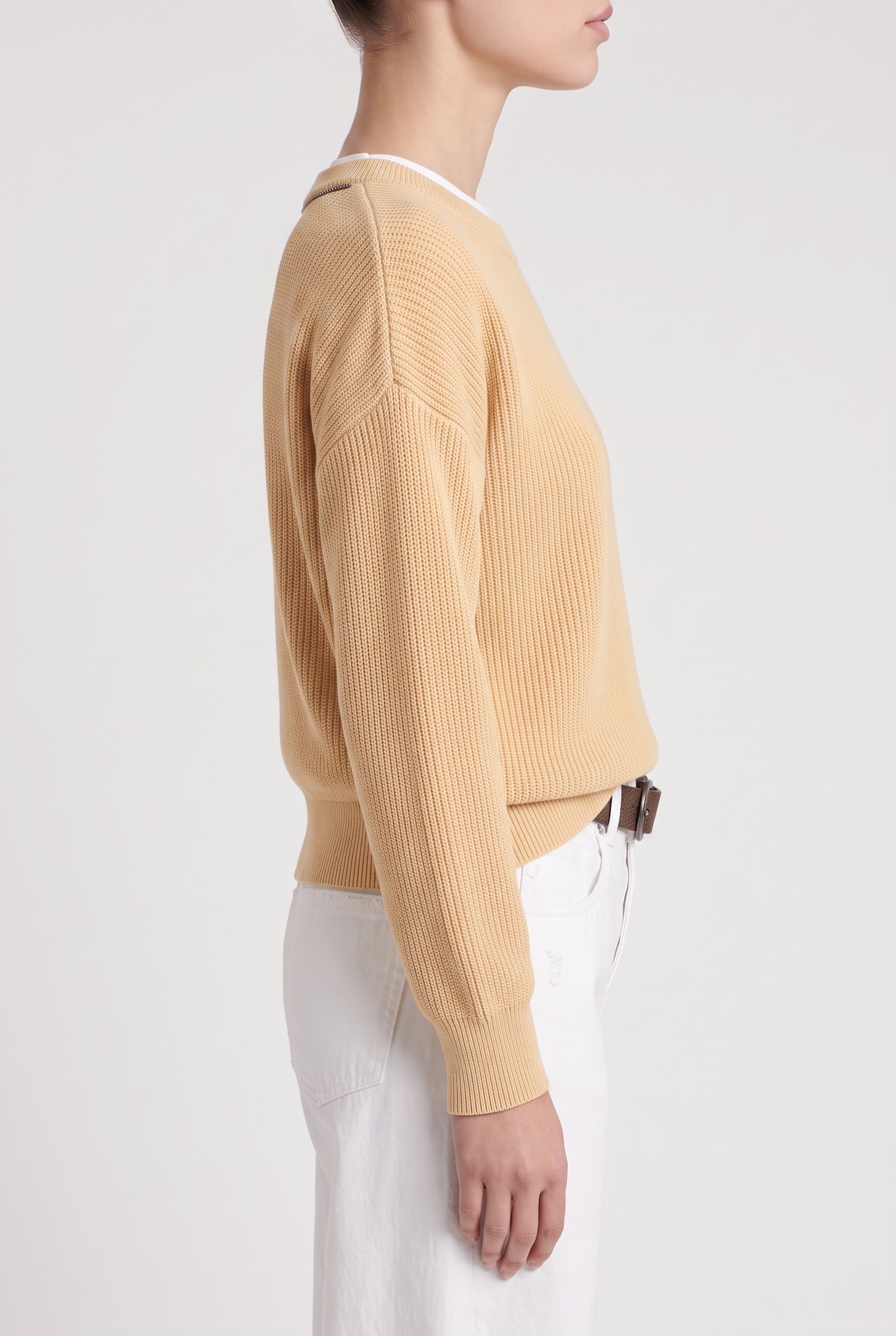 BRUNELLO CUCINELLI WOMEN'S LIGHT YELLOW RIBBED SWEATER