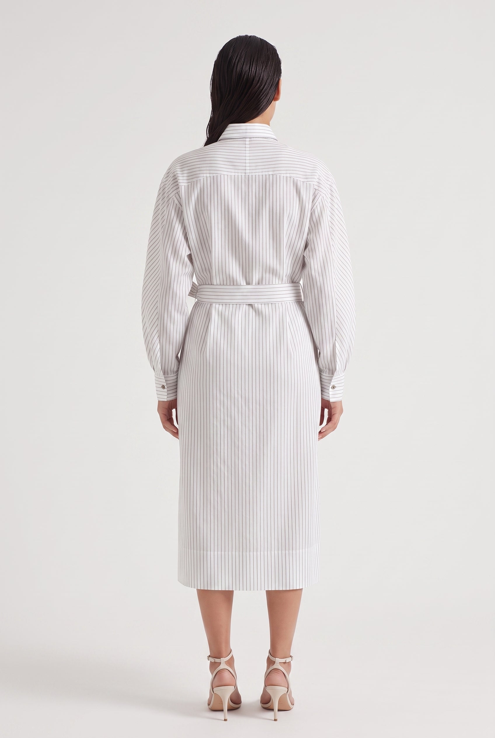 BRUNELLO CUCINELLI WOMEN'S WHITE STRIPED BELTED DRESS