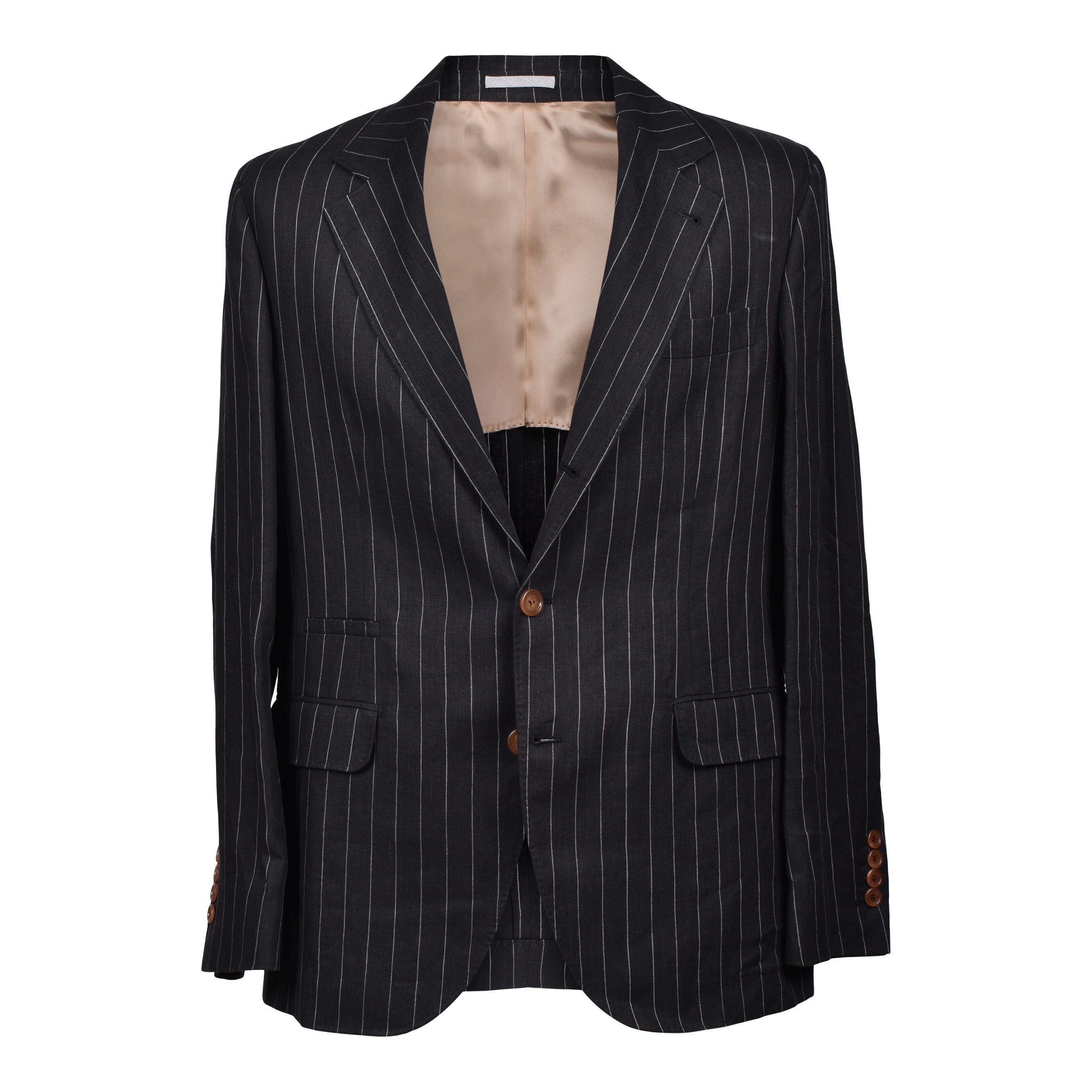 BRUNELLO CUCINELLI MEN'S BLACK LINEN PINSTRIPE BLAZER