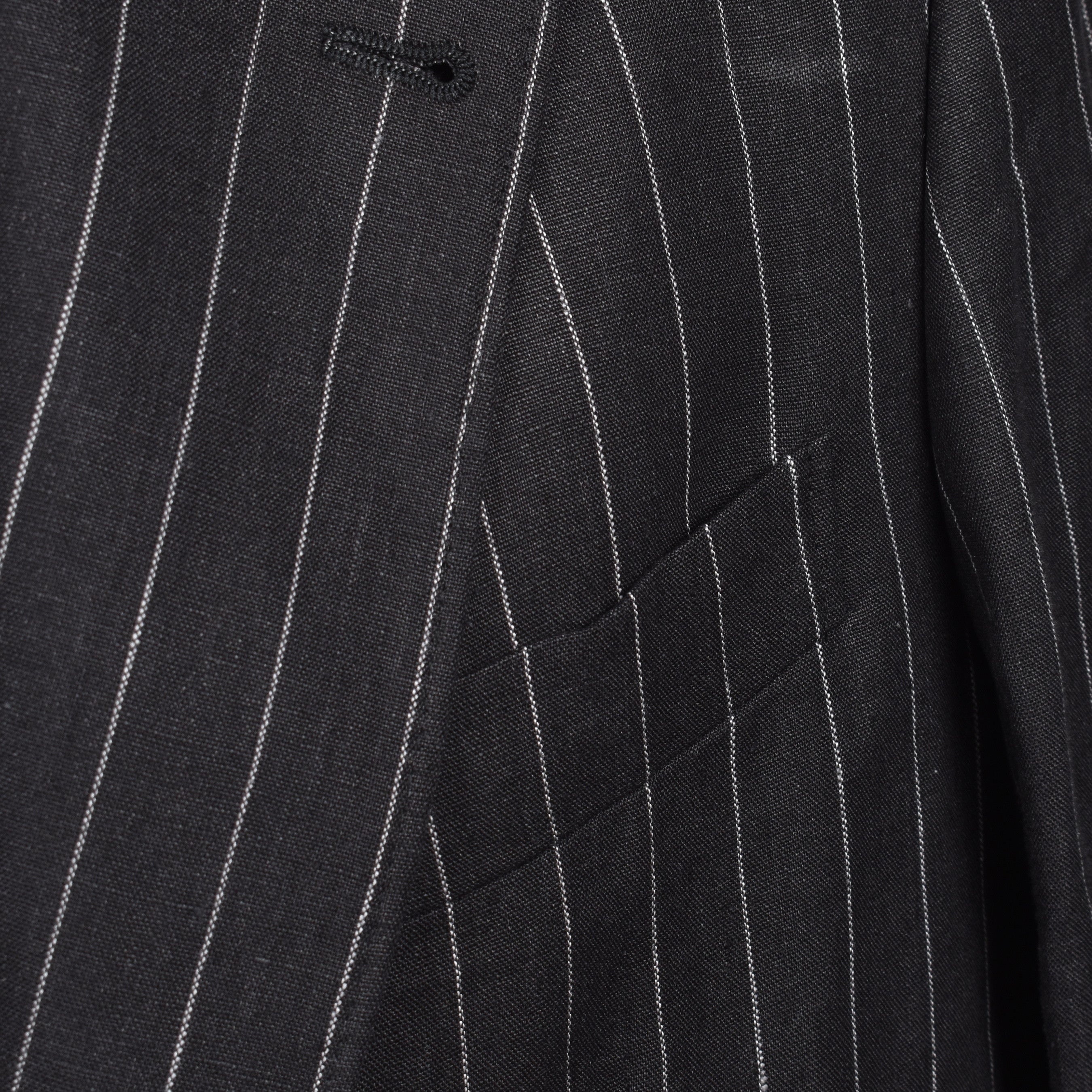 BRUNELLO CUCINELLI MEN'S BLACK LINEN PINSTRIPE BLAZER