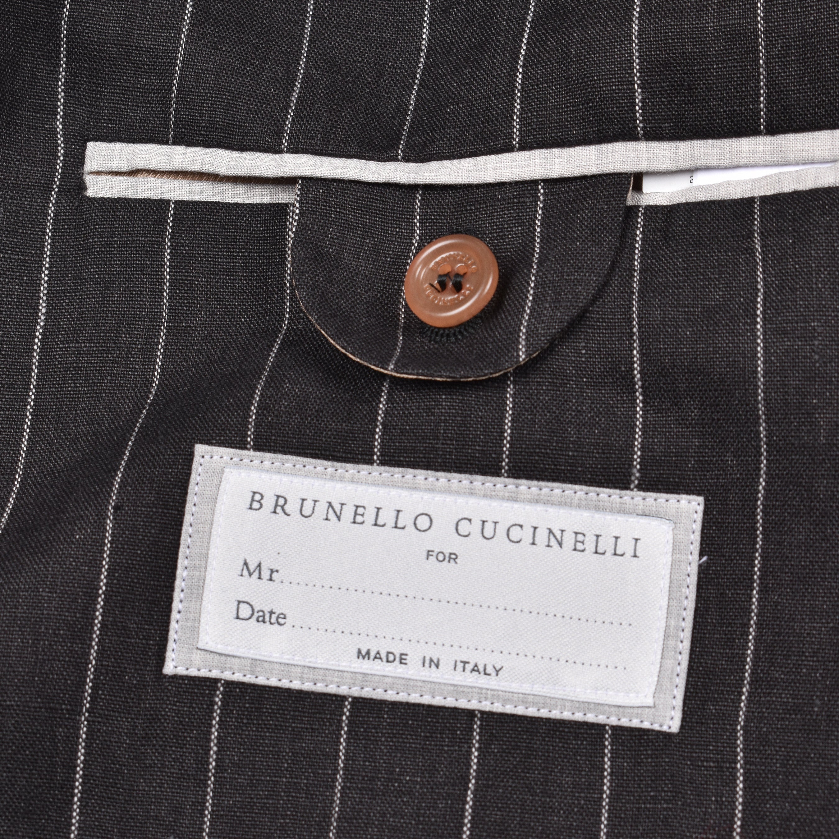 BRUNELLO CUCINELLI MEN'S BLACK LINEN PINSTRIPE BLAZER