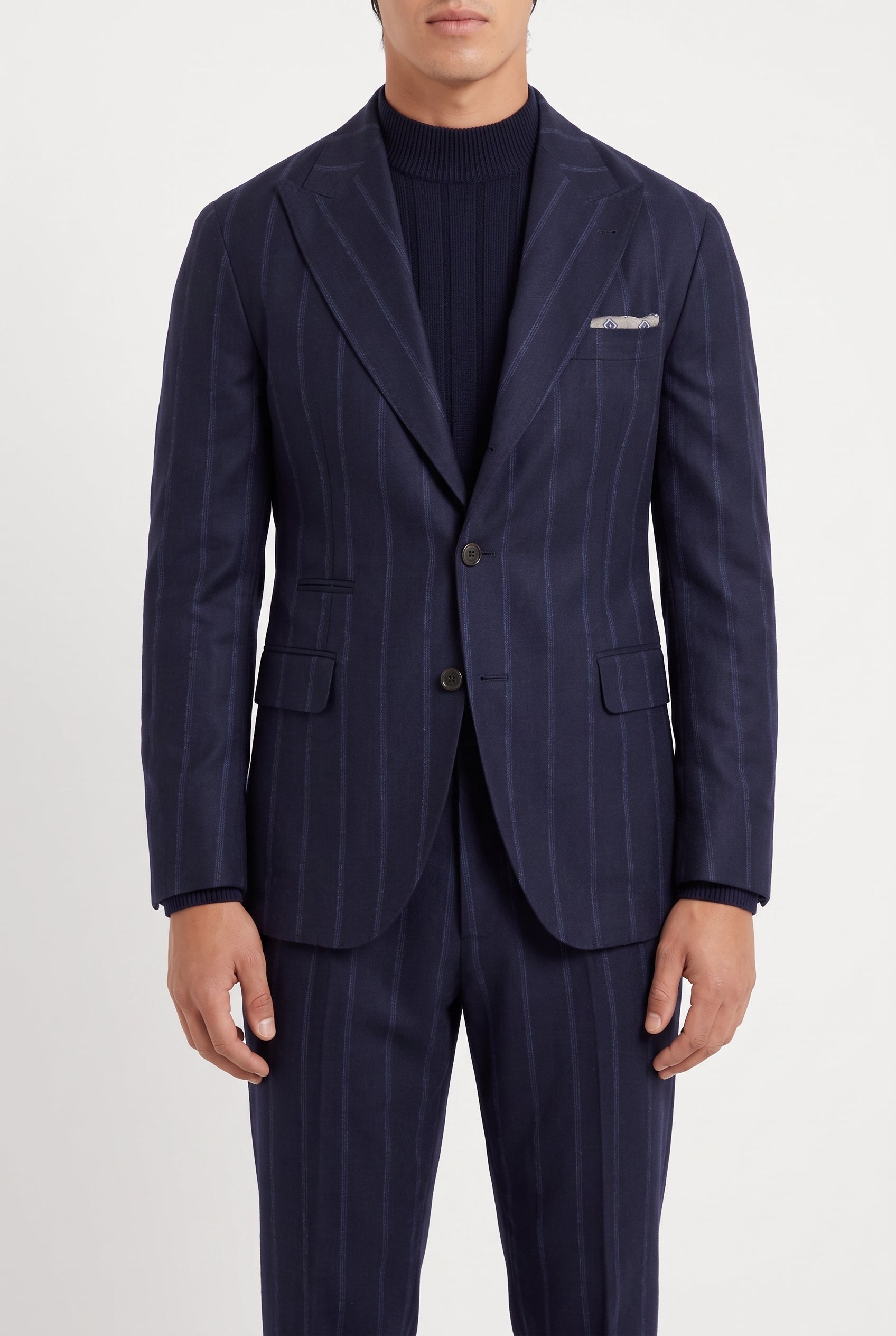 BRUNELLO CUCINELLI MEN'S NAVY WOOL TAILORED BLAZER