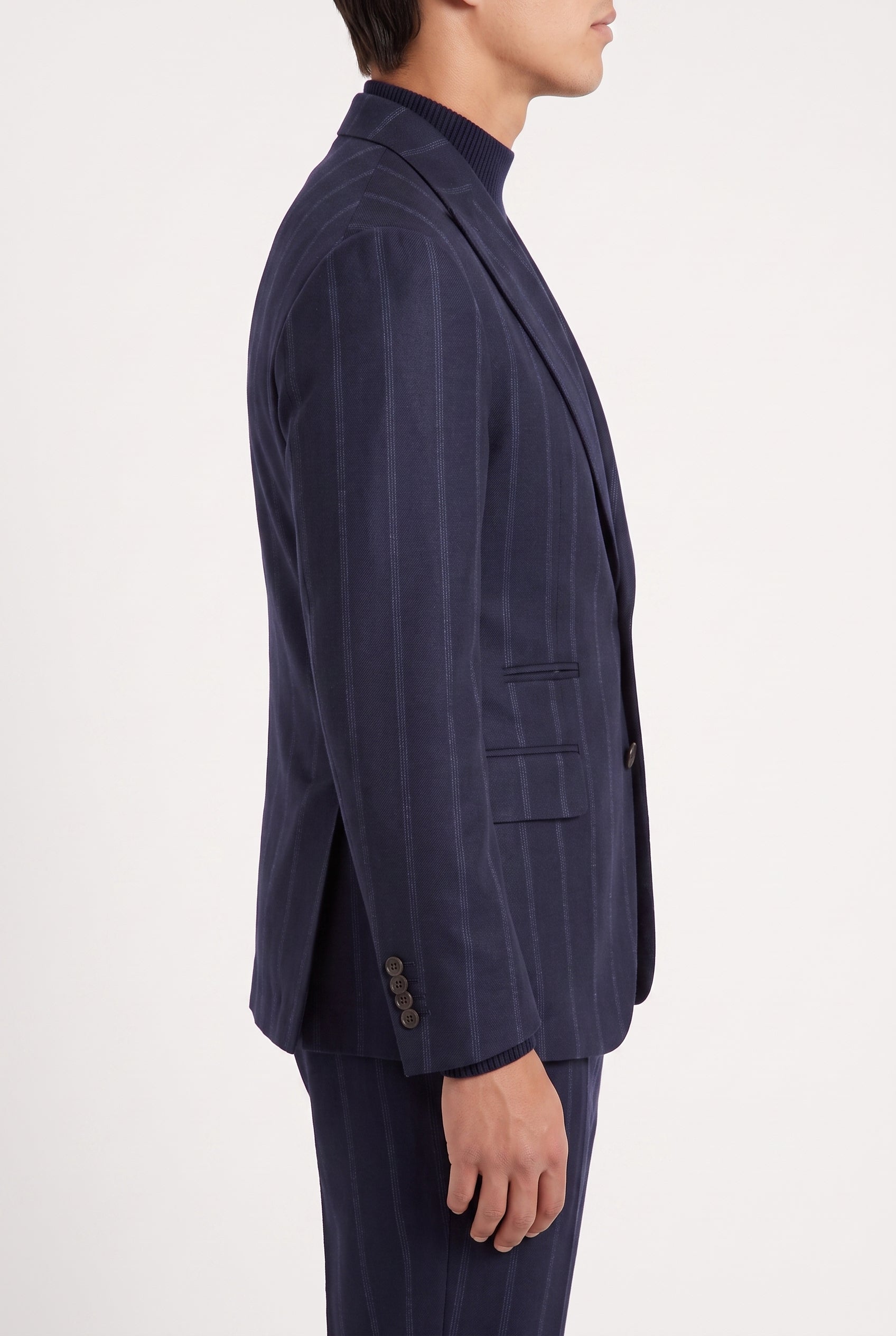 BRUNELLO CUCINELLI MEN'S NAVY WOOL TAILORED BLAZER