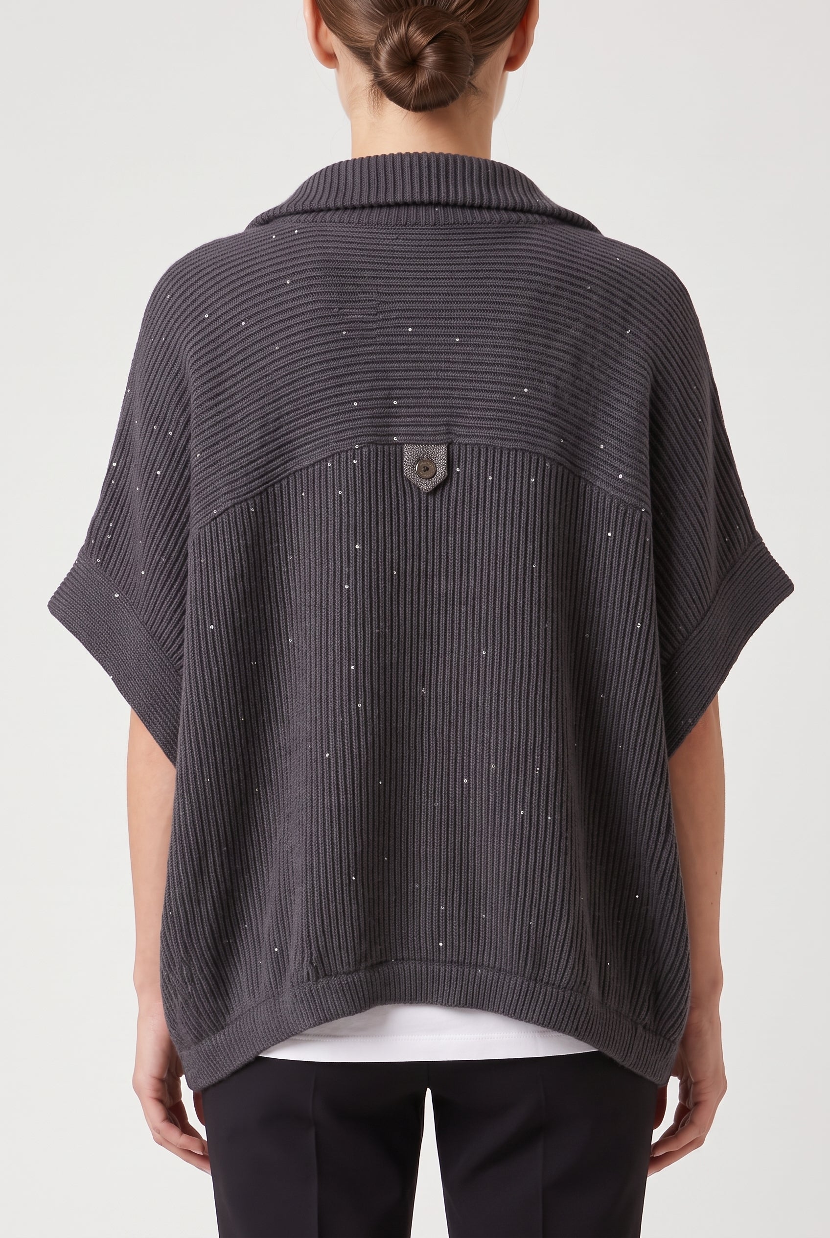 BRUNELLO CUCINELLI WOMEN'S CHARCOAL RIBBED KNIT JACKET