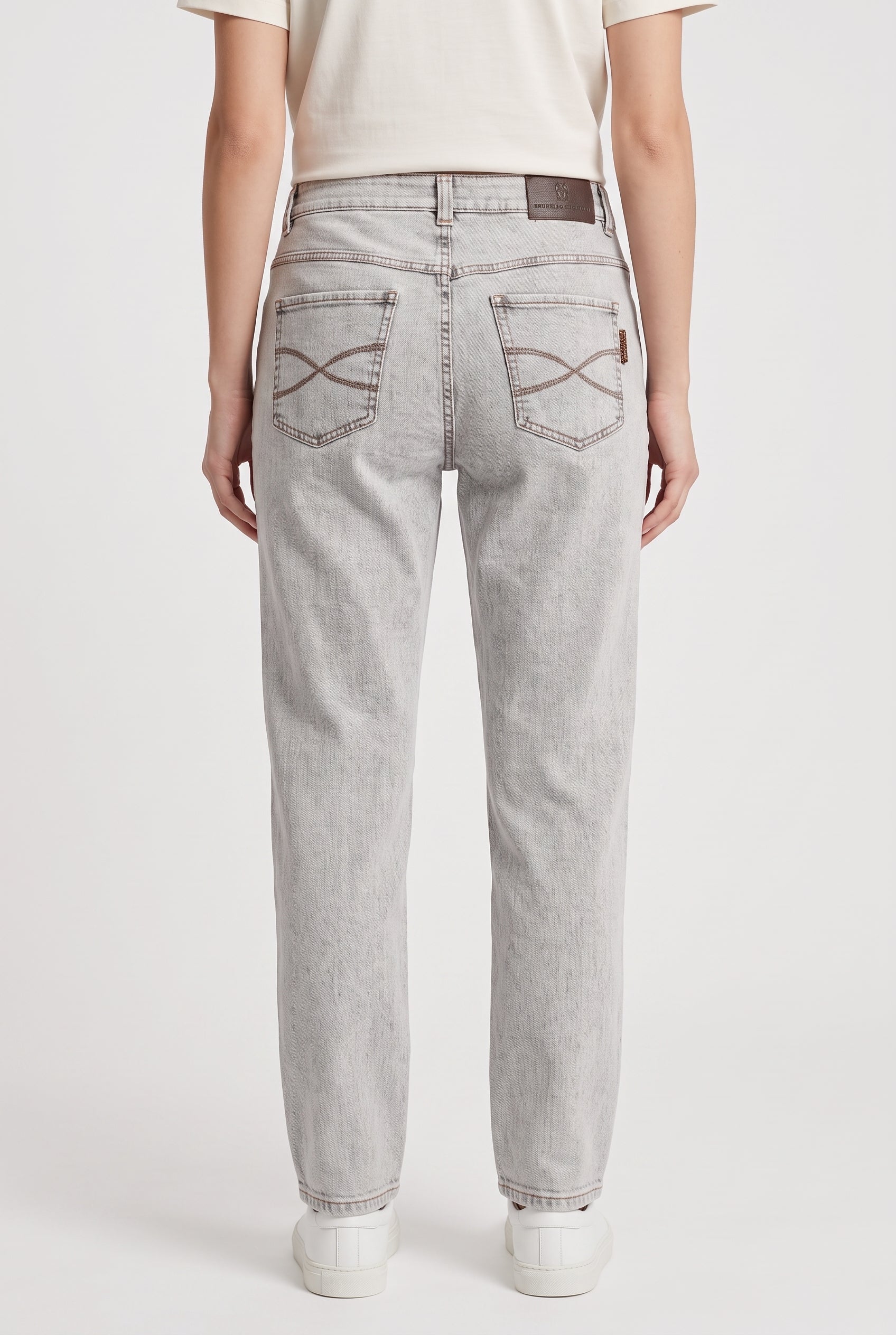 BRUNELLO CUCINELLI WOMEN'S LIGHT GREY DENIM TROUSERS