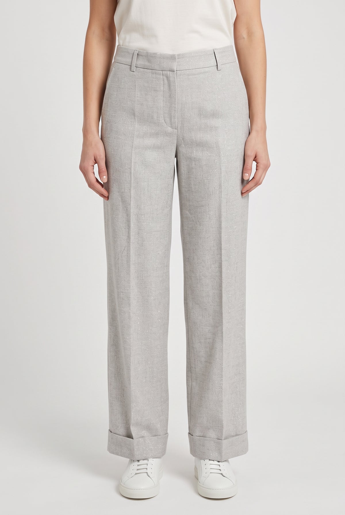 BRUNELLO CUCINELLI WOMEN'S LIGHT GREY LINEN TROUSERS