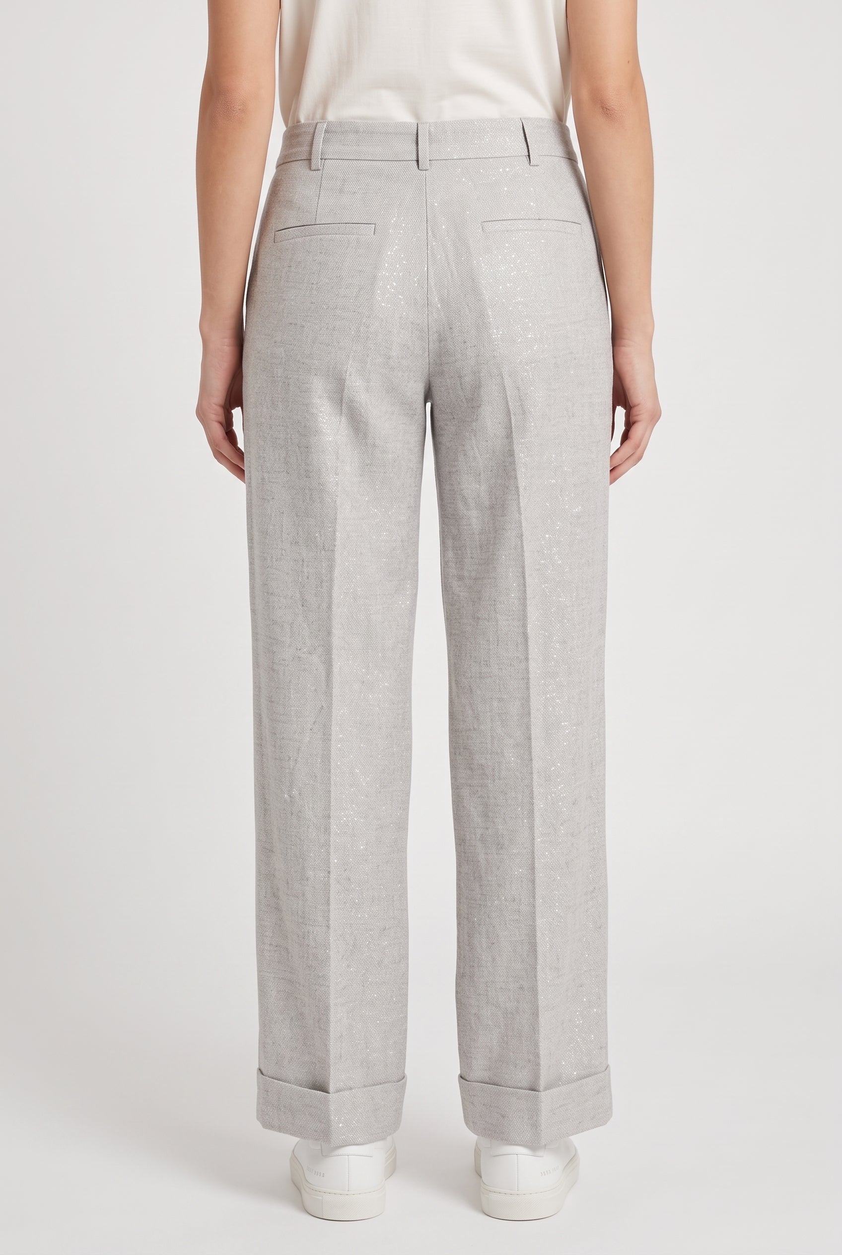 BRUNELLO CUCINELLI WOMEN'S LIGHT GREY LINEN TROUSERS