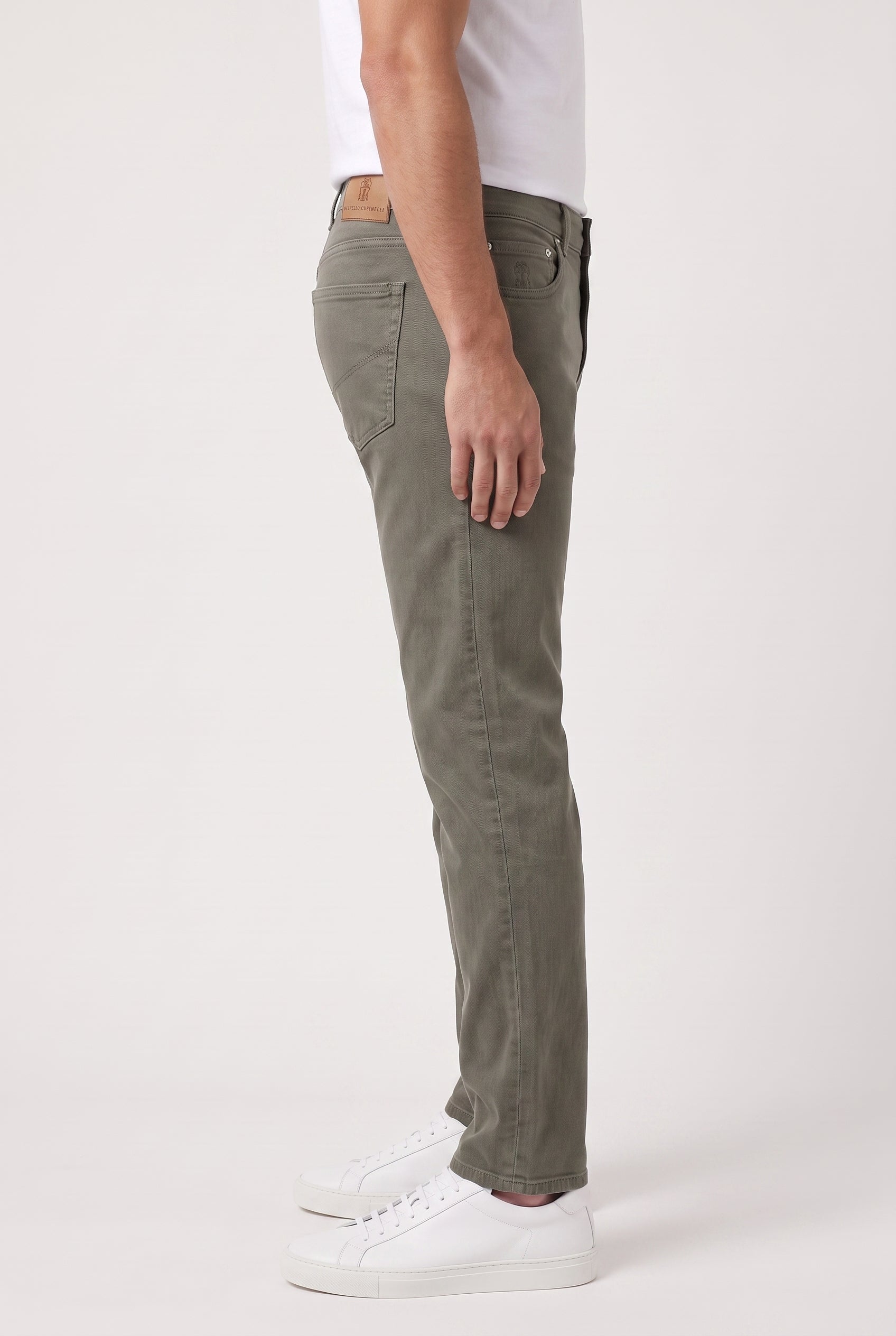BRUNELLO CUCINELLI MEN'S SAGE COTTON TRADITIONAL TROUSERS