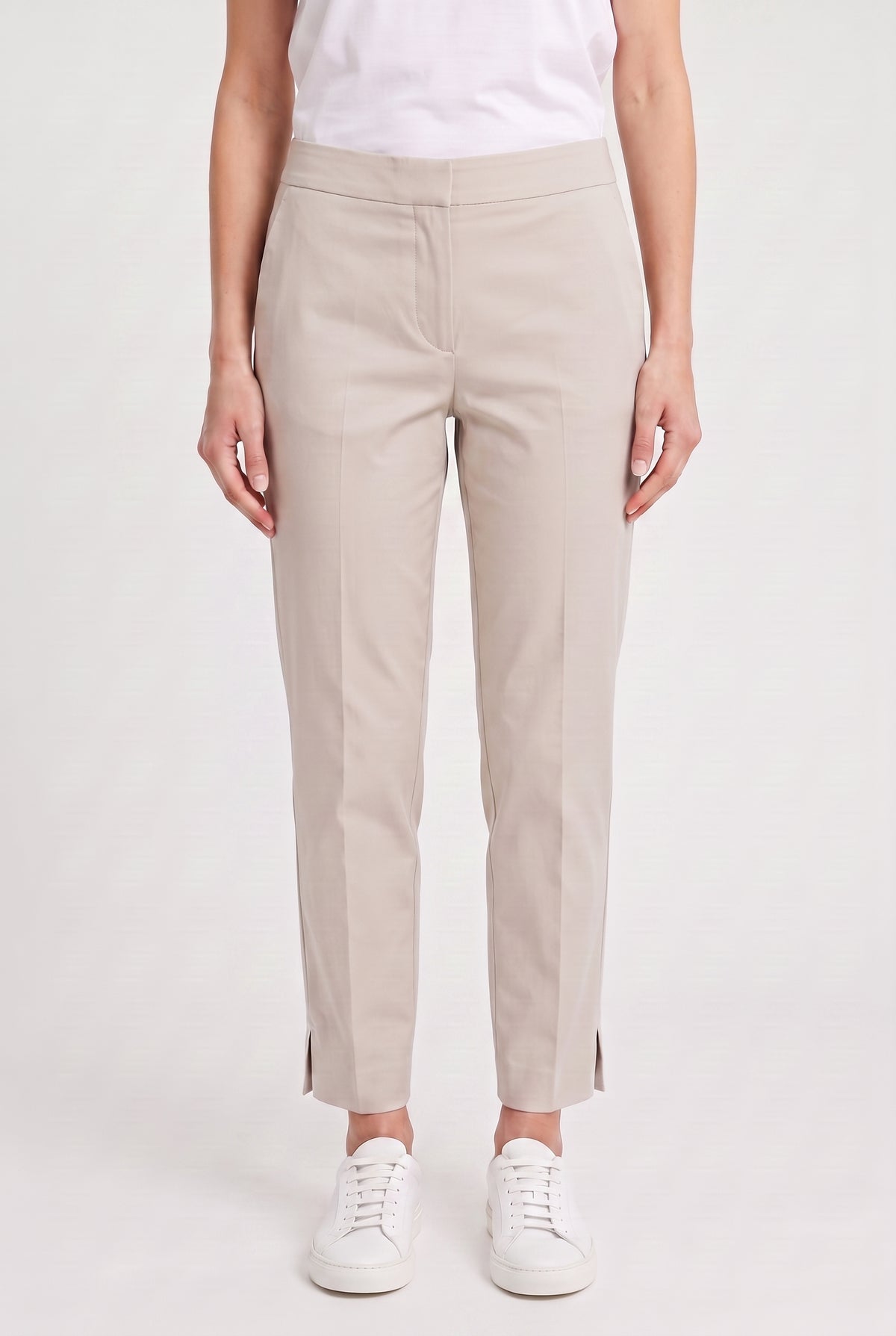 BRUNELLO CUCINELLI WOMEN'S BEIGE COTTON CROPPED TROUSERS