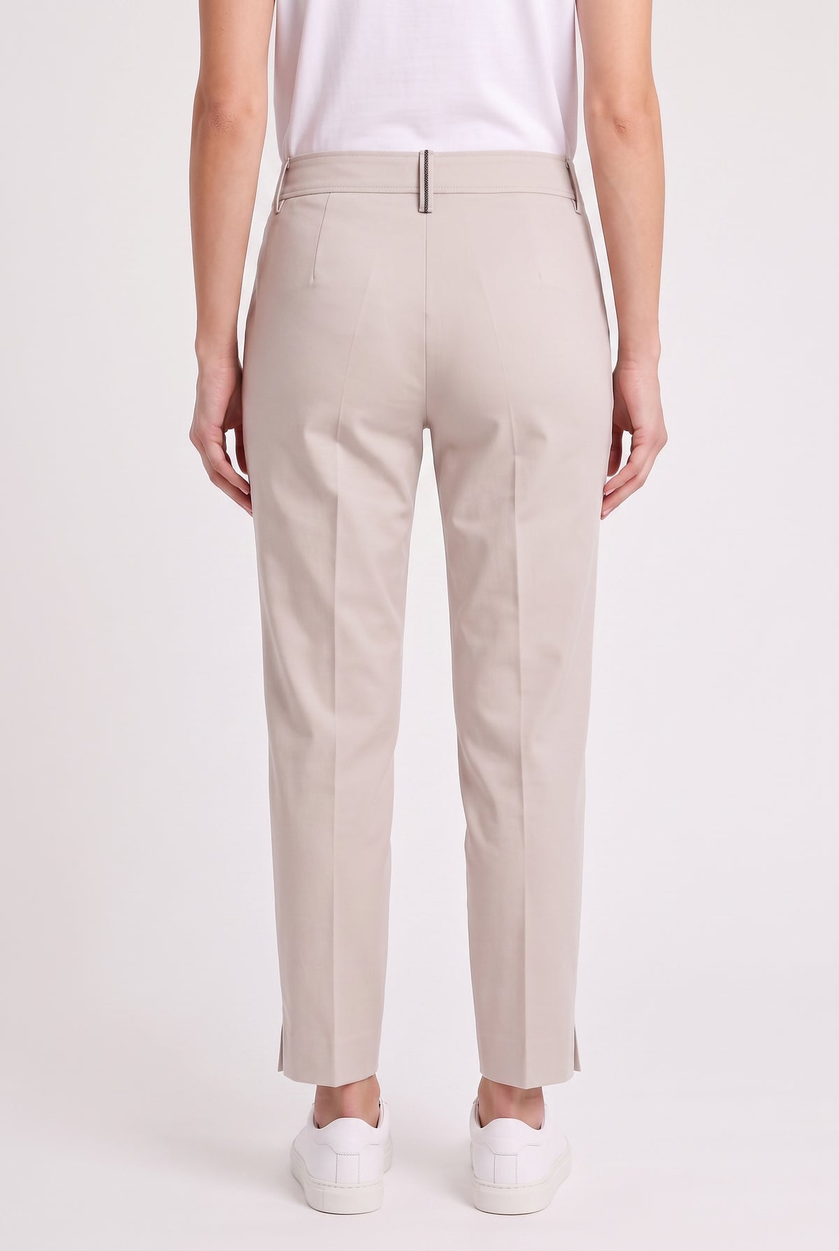 BRUNELLO CUCINELLI WOMEN'S BEIGE COTTON CROPPED TROUSERS