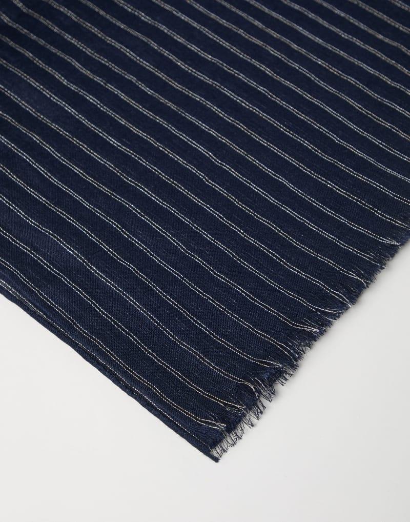 BRUNELLO CUCINELLI WOMEN'S BLUE LINEN STRIPED SCARF