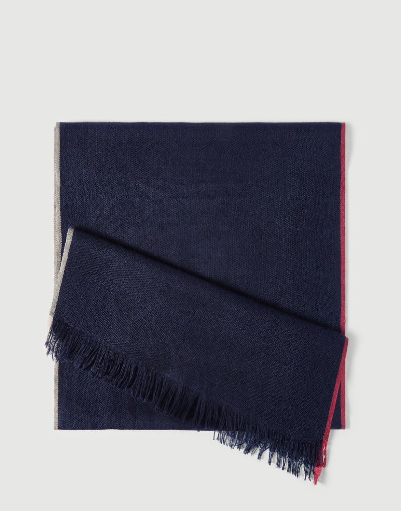 BRUNELLO CUCINELLI MEN'S NAVY WOOL SILK SCARF