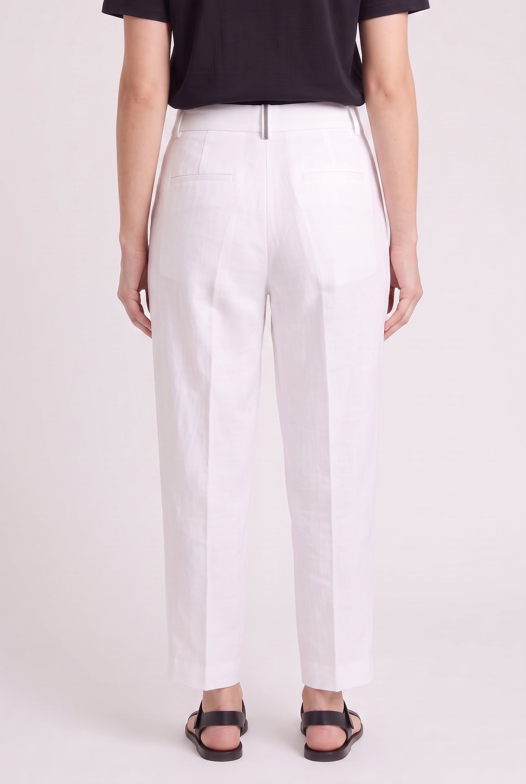 BRUNELLO CUCINELLI WOMEN'S WHITE LINEN BLEND TROUSERS