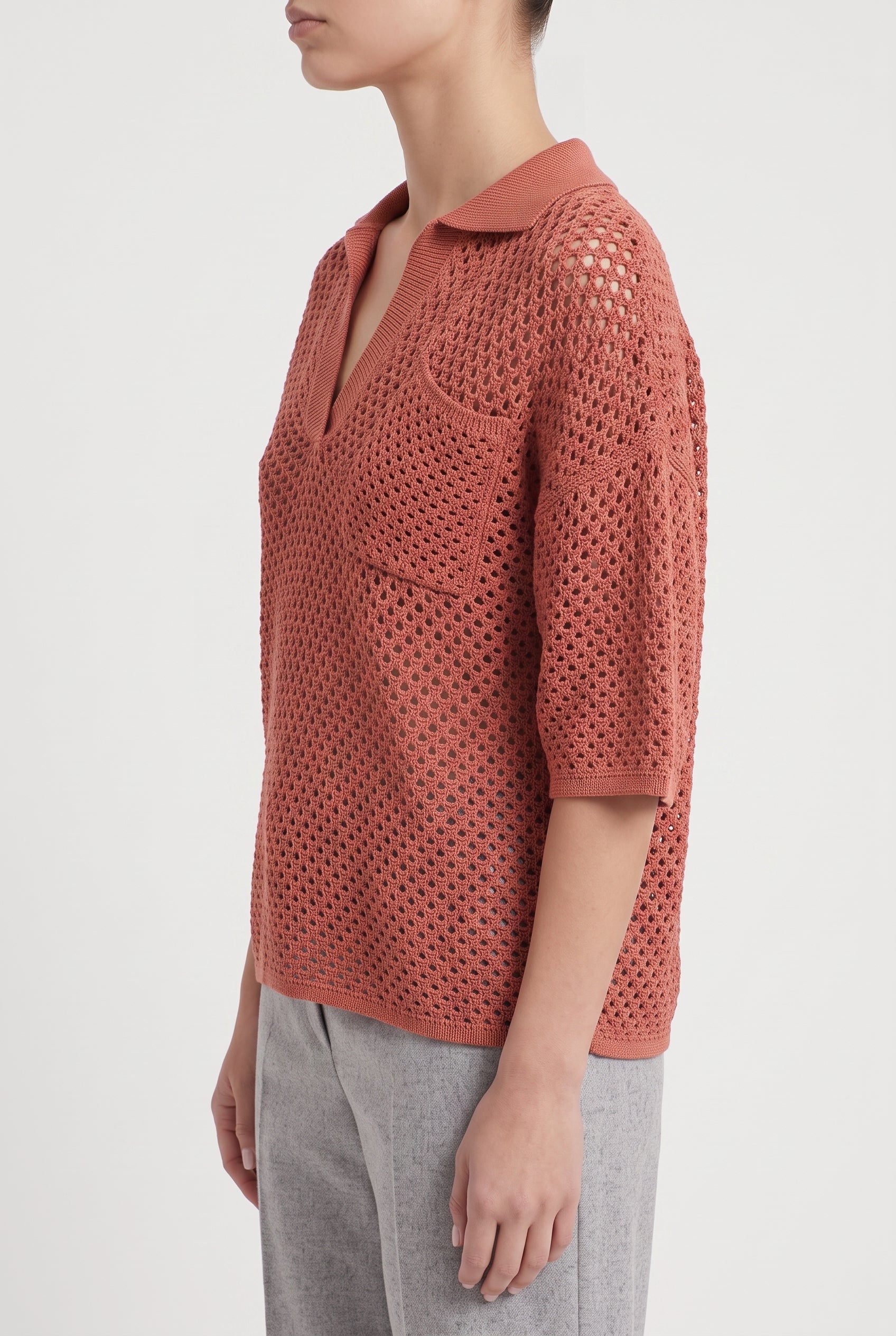 BRUNELLO CUCINELLI WOMEN'S RUST OPENWORK COTTON SWEATER
